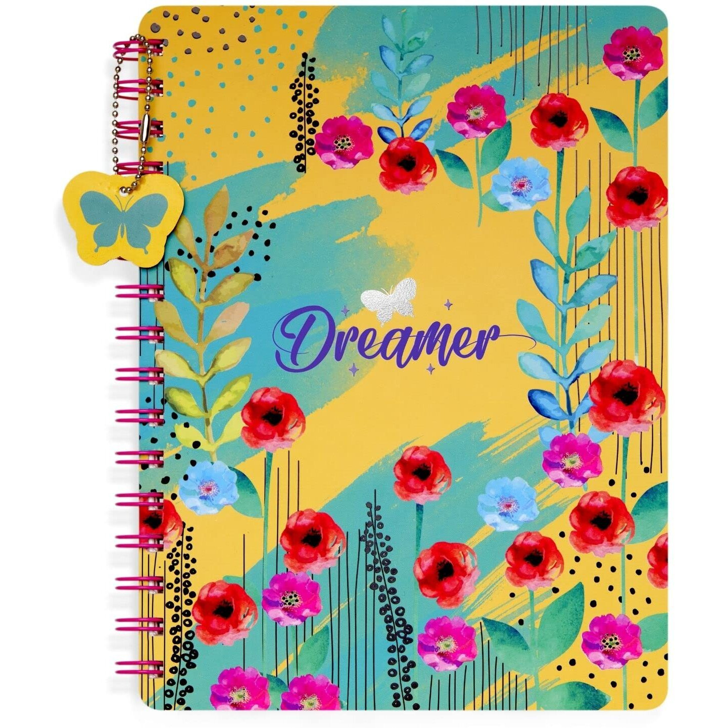 Doodle B5 Hardbound Wiro Notebook With Theme Based Dangler, 160 Undated Ruled Pages, 80Gsm Acid Free Recyclable Paper, Open Flat And Write Comfortably, 2 Sticker Sheets(Flower Fun)