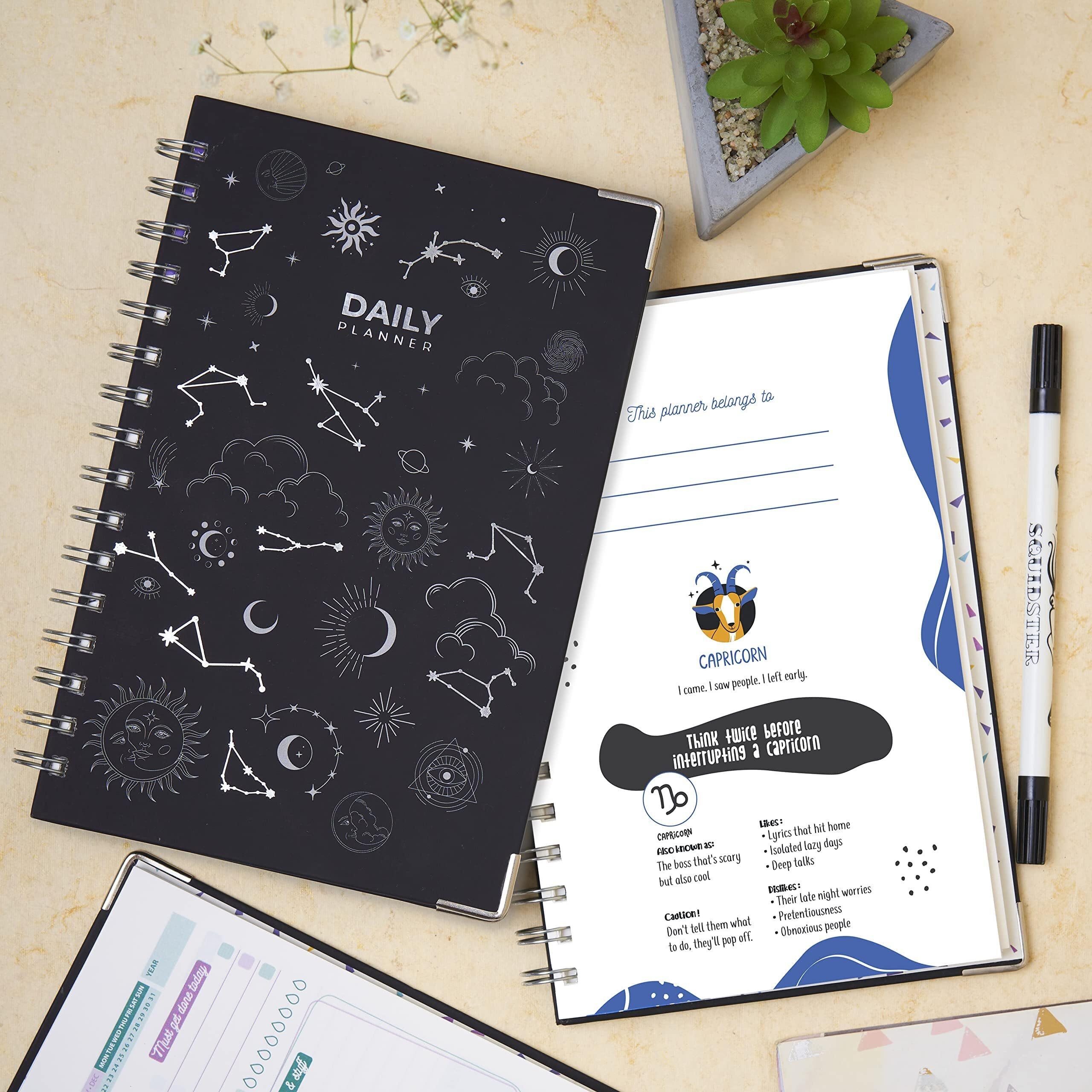 Doodle A5 Zodiac Daily Planner - 192 Coloured Pages, Themed Around Daily Planning, Metal Corners, 80 Gsm Acid Free Recyclable Paper, Flat Opening (Capricorn)