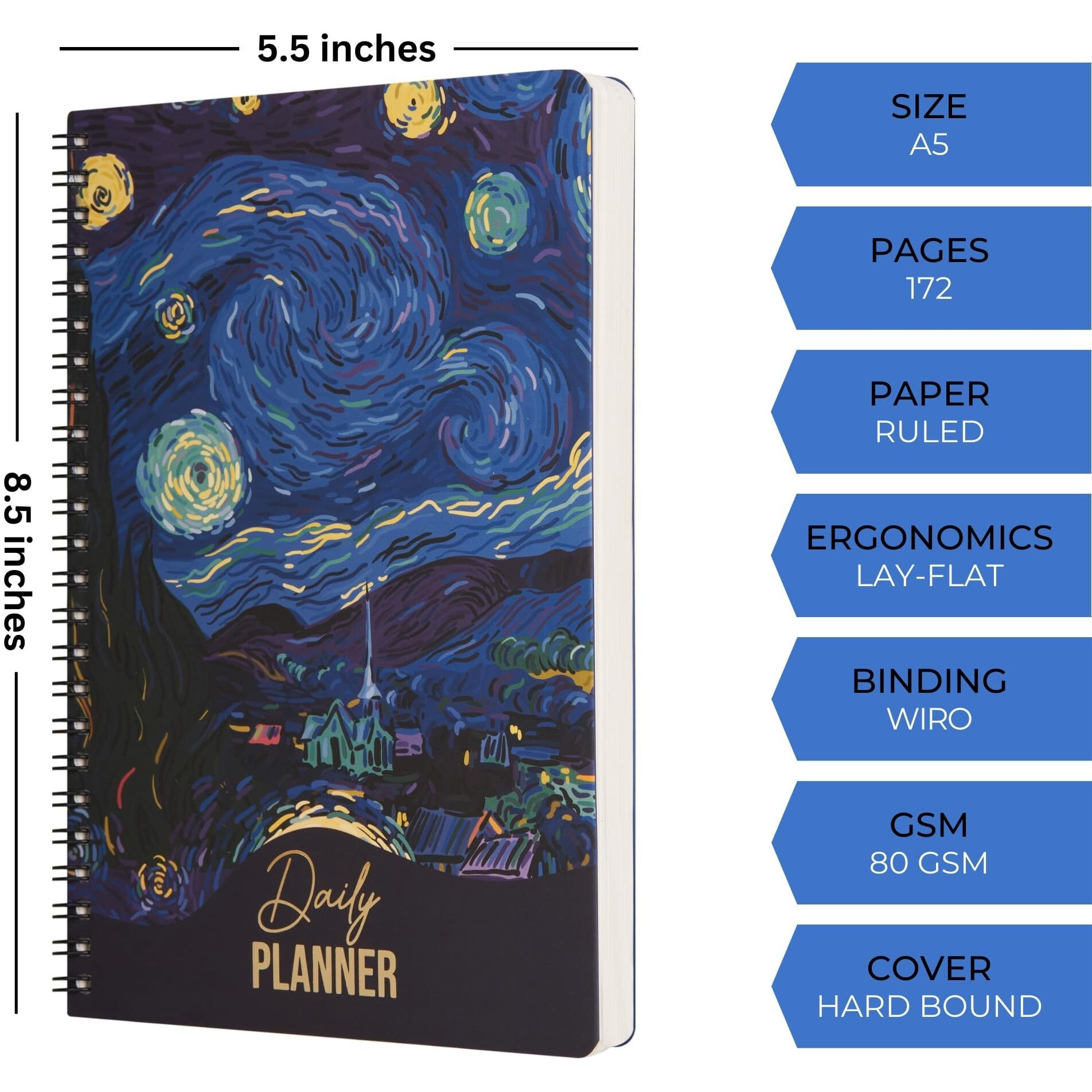 Doodle Undated Daily Planner | A5 | 172 Pages | 80 Gsm | 3 Months Schedule, To-Do List, Daily Priorities, Appointments, Deadlines, Water Tracker, Goals - Night Whispers
