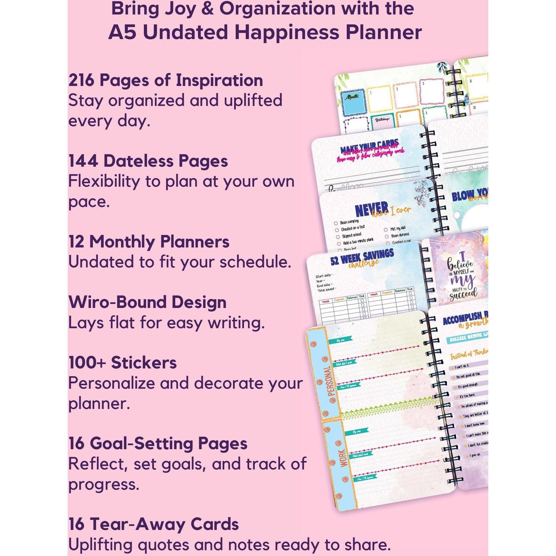 Doodle Wiro Hard Bound A5 Planner With 100+ Stickers | Undated Yearly, Monthly, Daily Planner With 16 Theme Based Activity Pages |16 Tear Away Note Cards & Quote Cards I To Do List | 216 Ruled Pages I 80 Gsm (Stay Magical)