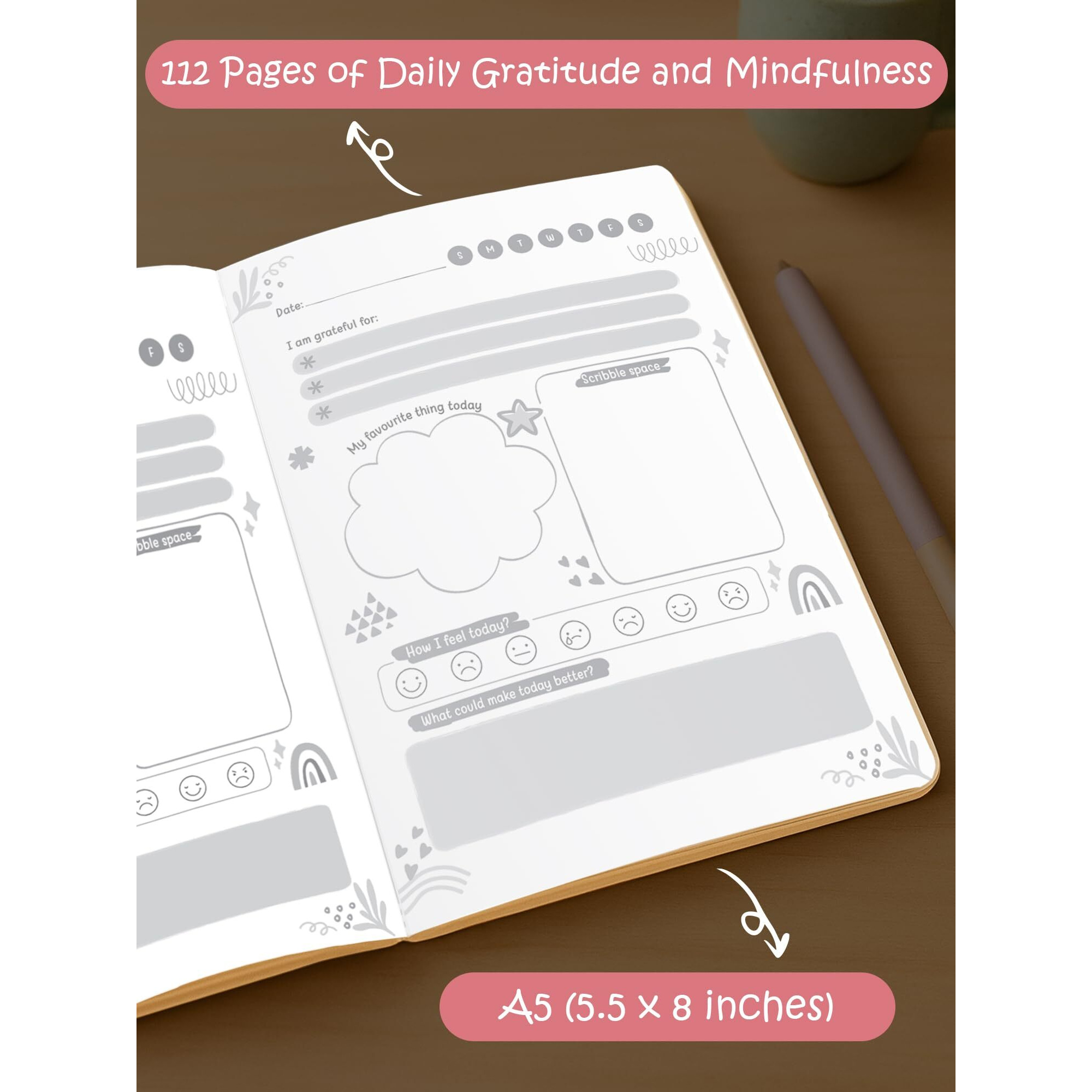 Doodle Daily 5 Minute Gratitude Journal - Positivity, Wellness & Mindfulness Journal For Teens & Adults - 90-Day Habit Builder | 112 Undated Pages | A5 | Guided Prompts & Fun Activities