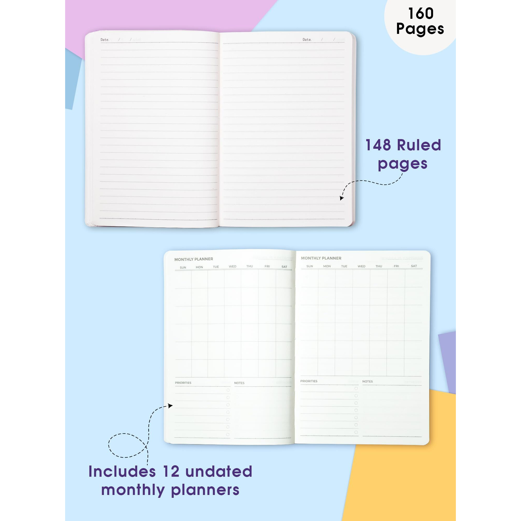 Doodle A5 Undated Planner Notebook  160 Pages (12-Month Planner + Notes), Soft Cover Journal With 80 Gsm Paper  Motivational Quote Design, Compact Diary For Work, Study, Travel & Gifting