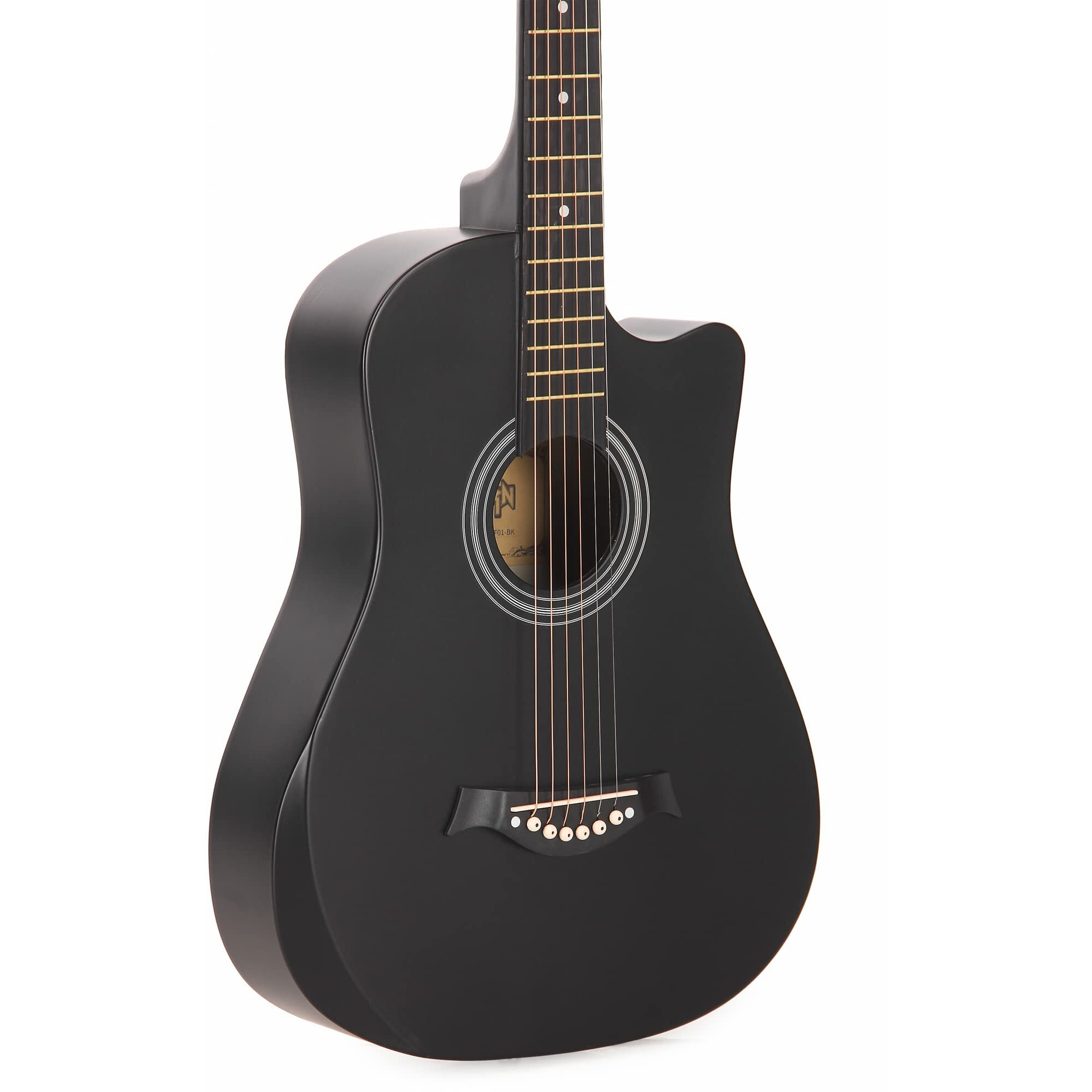 Intern Cutaway Design Acoustic Guitar Pack -Humidity Proof, Bend Resistance, Durable Action, Natural Tone & Bright Resonance. Black Carbon Fibre/Fiber Guitar With Bag, Strap, Strings Set & Plectrums.