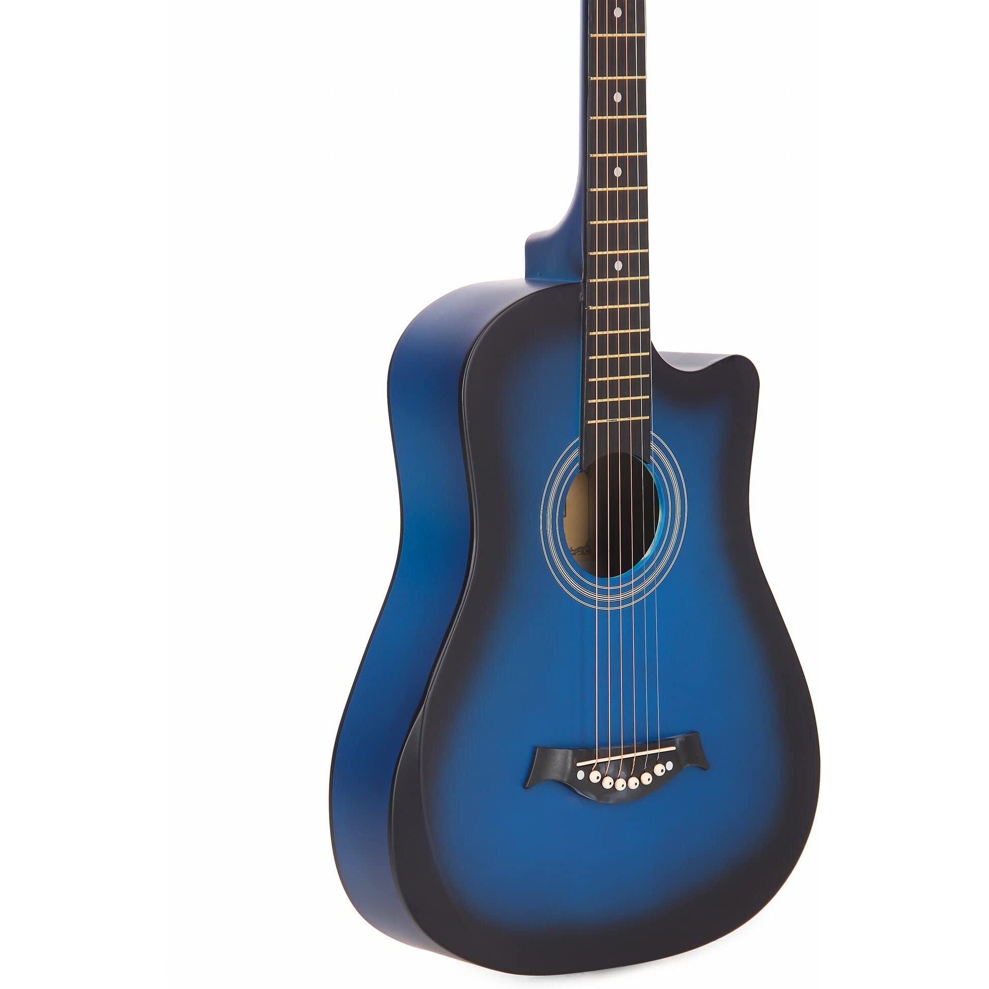 Intern Cutaway Design Acoustic Guitar Pack -Humidity Proof Body, Bend Resistance, Durable Action, Natural Tone & Bright Resonance. Blue Carbon Fibre/Fiber Guitar With Bag, Strap, Strings Set, Picks