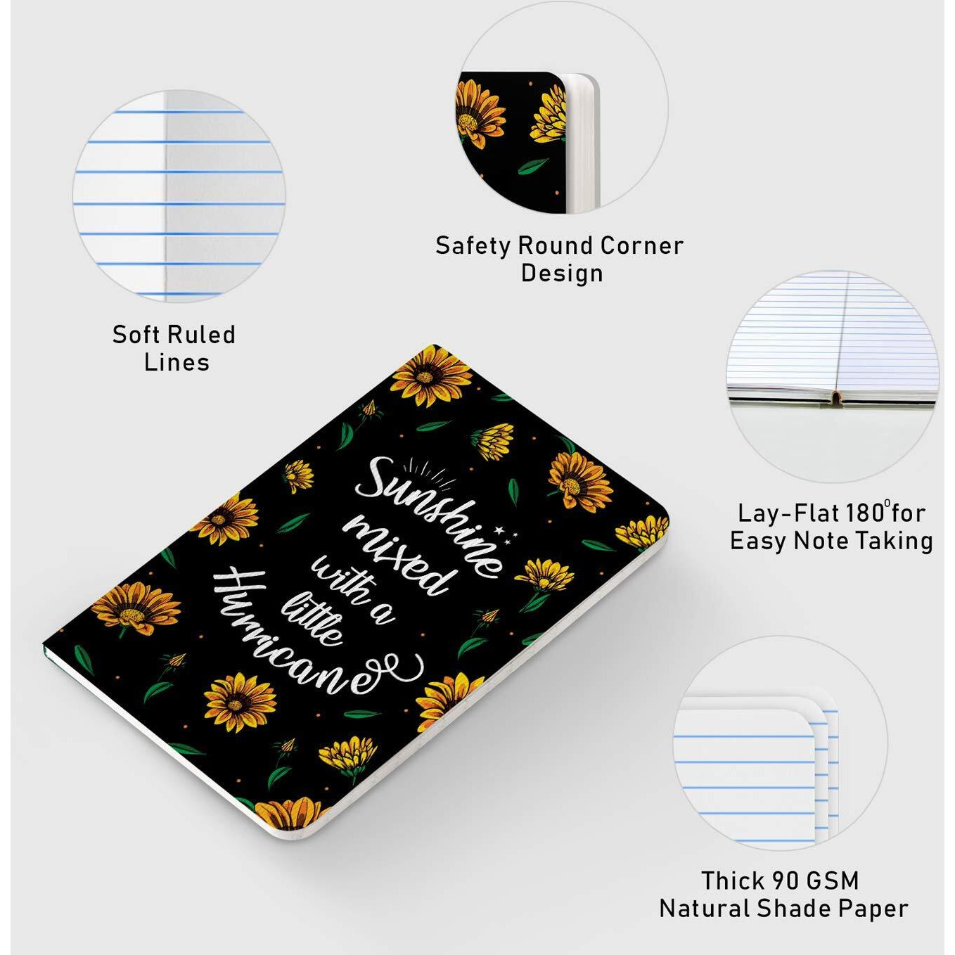 Factor Notes Notebook 90 Gsm, B6, Ruled, 112 Pages Journal Diary (Sunshine Mixed With A Hurricane)