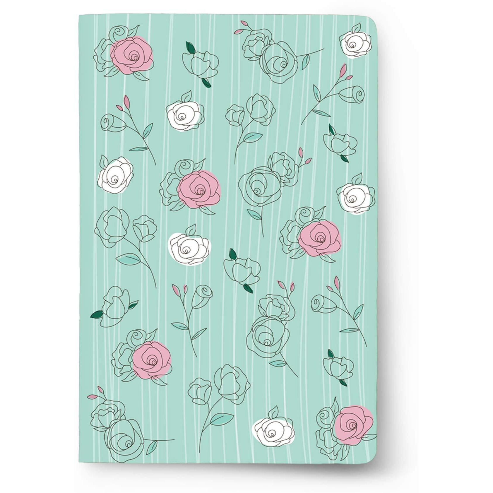 Factor Notes Notebook 100 Gsm Natural Shade Paper Journal Diary, A5, 144 Pages (The Pastel Mint Roses, Plain)