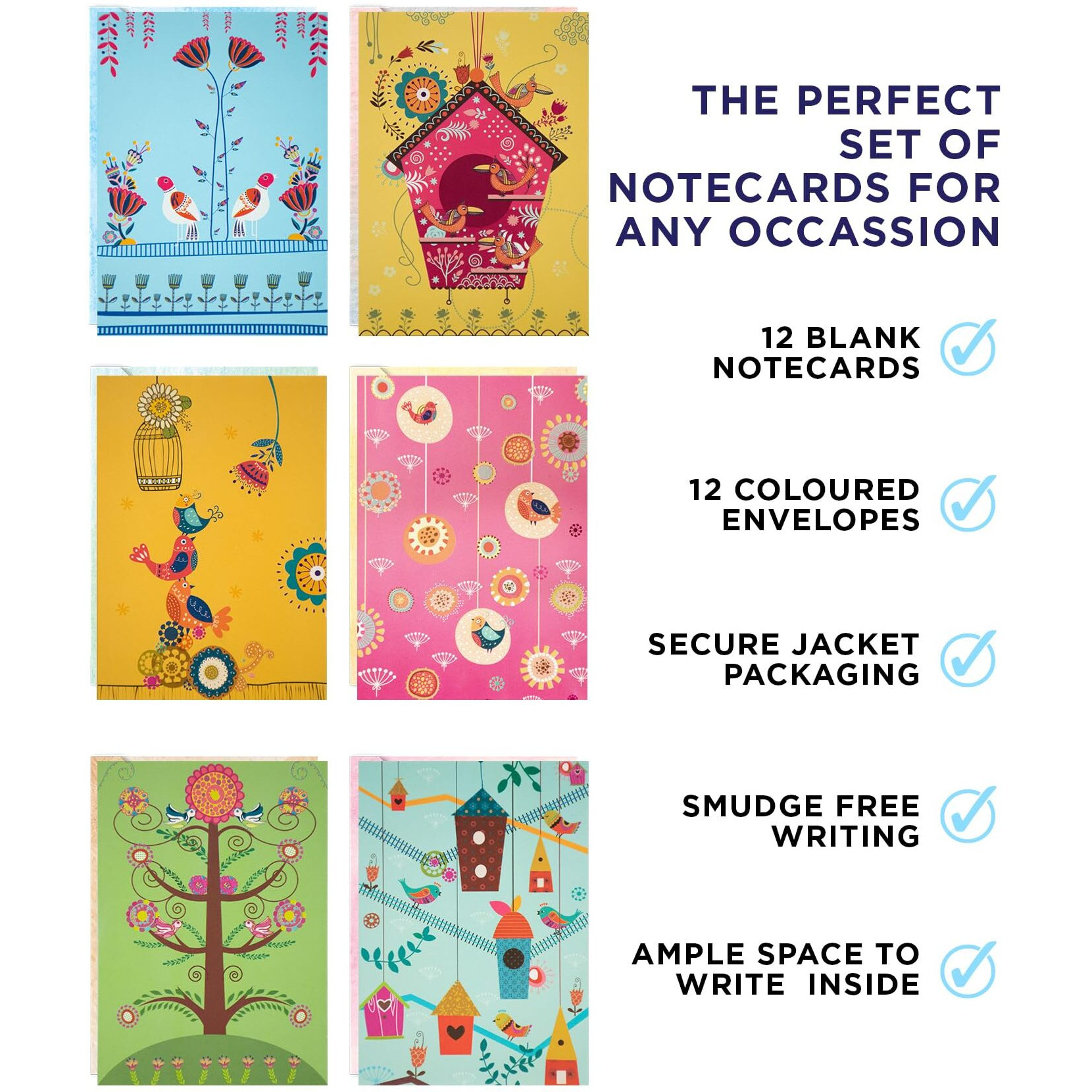 Doodle Treasure Trove  Set Of 12 Thank You Notecards With Envelopes | 4.25 X 3 Inch | 6 Unique Designs (2 Each) | Blank Greeting Cards For All Occasions