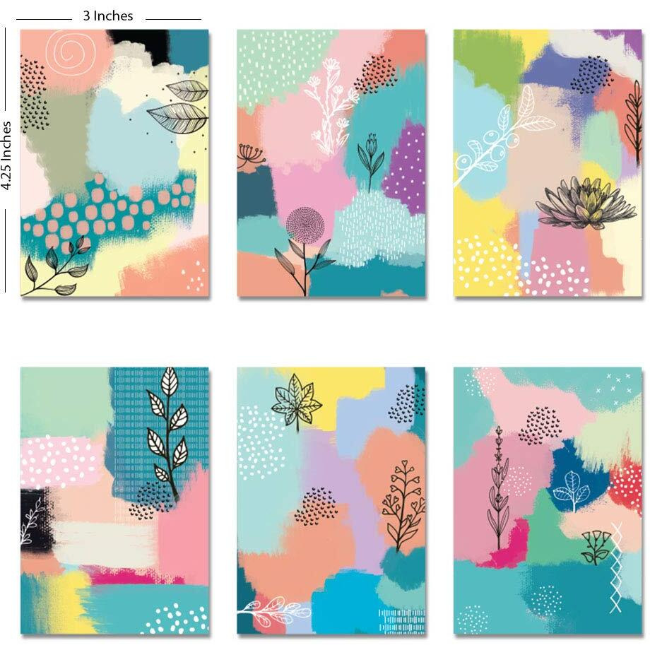 Doodle Floral Fuse Blank Notecards  Set Of 12 With Envelopes | 3 X 4.25 Inch | All-Occasion Mini Greeting & Thank You Cards
