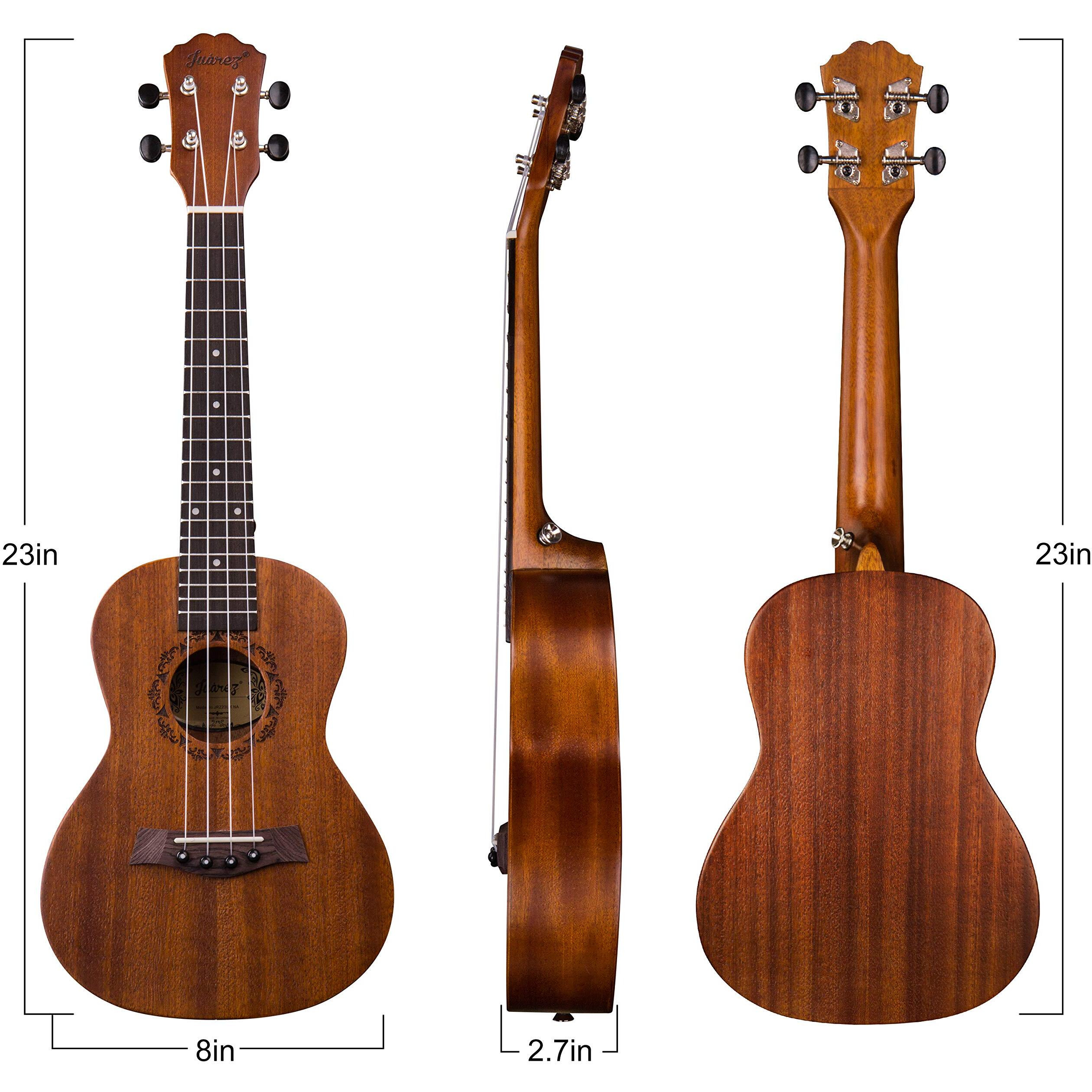 Juarez Jrz23Uk/Na 23" Concert Size Ukulele Kit, Aquila Strings, Sapele Body, Rosewood Fingerboard, Matte Finish, With Bag And Picks, Natural Brown