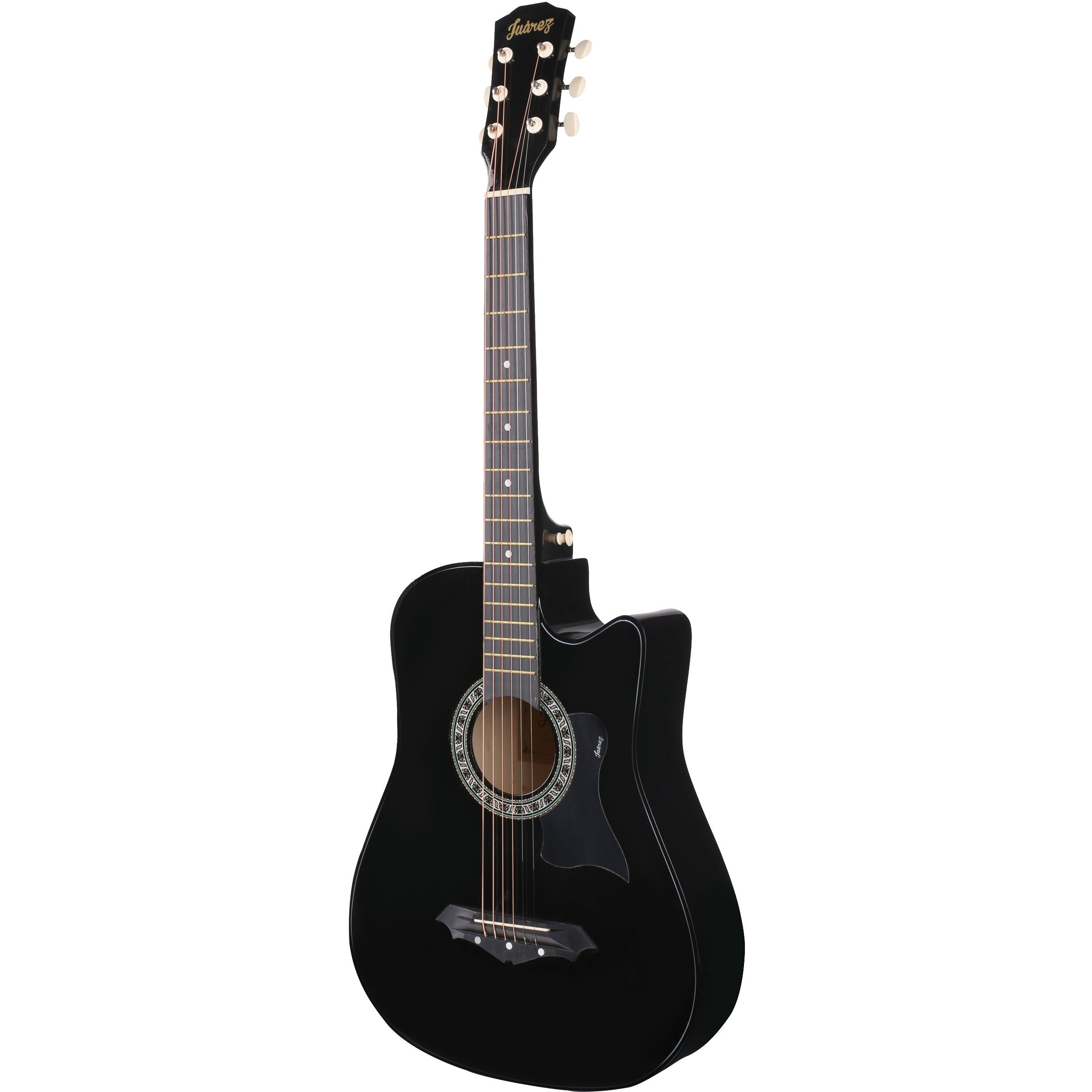 Juarez Acoustic Guitar, 38 Inch Cutaway With Pick Guard, 38Cpg With Bag, Strings, Pick And Strap, Black