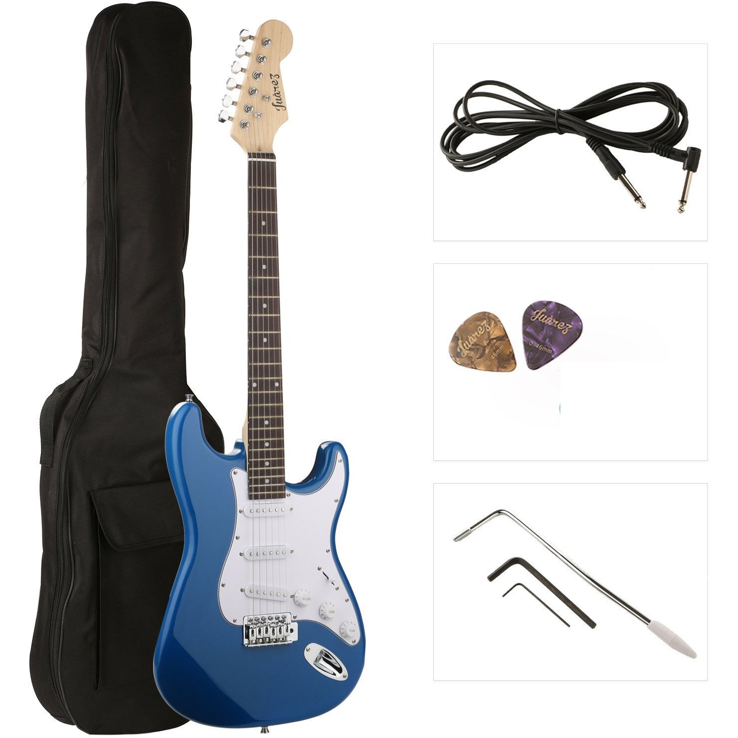 Juarez Jrz-St38-Bl Electric Guitar Kit, Right Handed Blue With Case/Bag And Picks