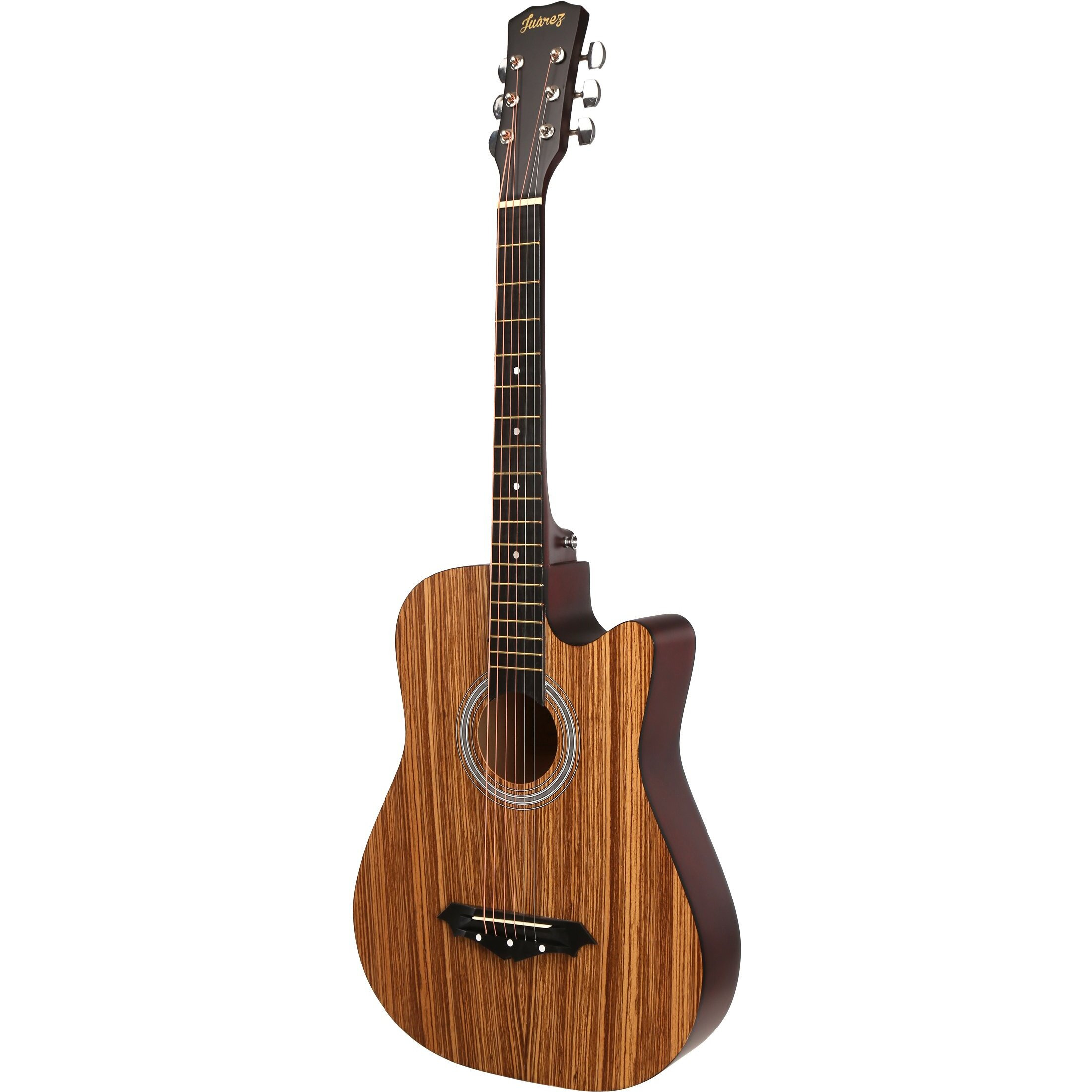 Jurez Jrz38C/Zeb 6 Strings Acoustic Guitar 38 Inch Cutaway, Right Handed, Zebrawood With Bag, Strings, Picks And Strap