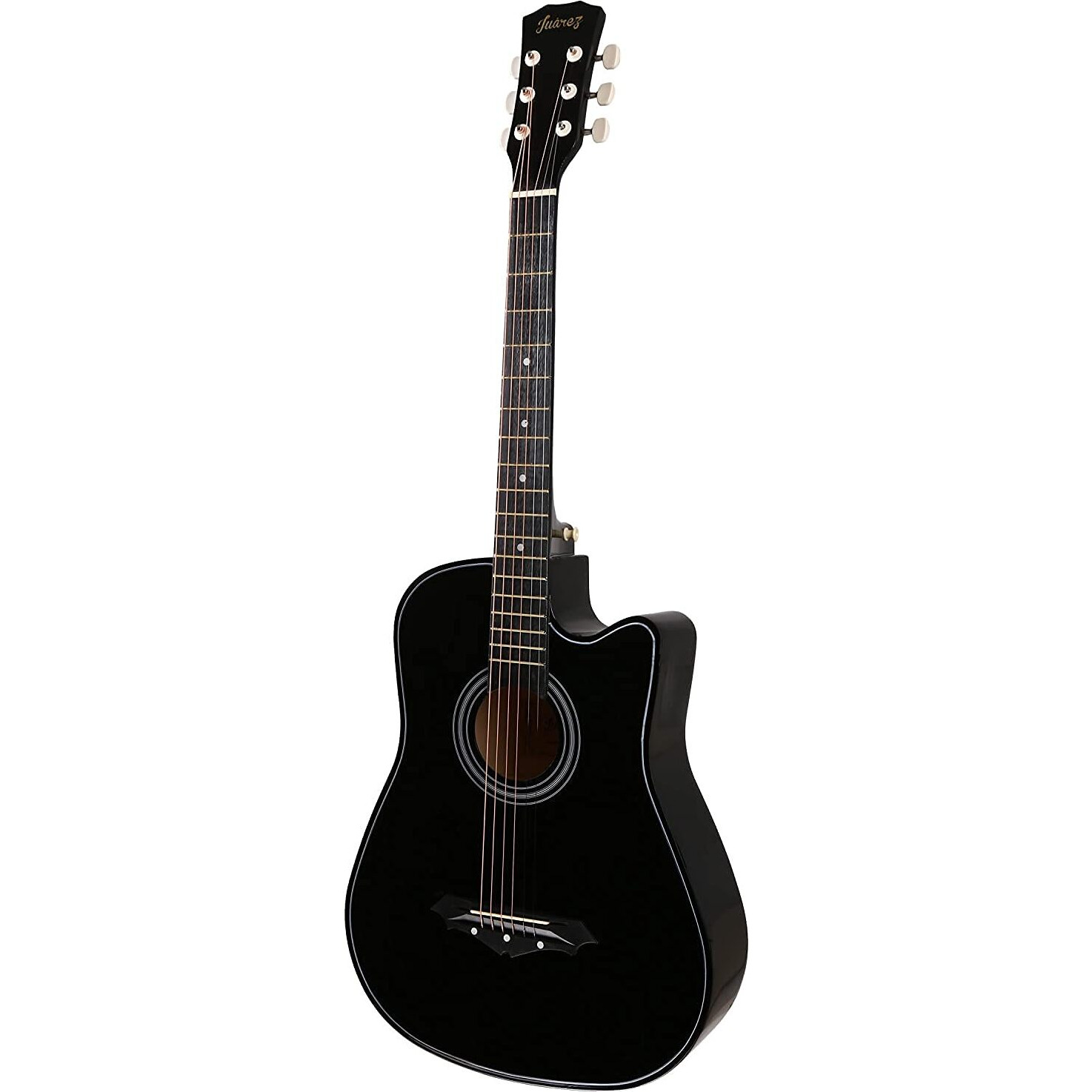 Juarez Lindenwood Acoustic Guitar, 38 Inches Curved Body Cutaway, 38Cur With Bag, Strings, Pick And Strap (Black)