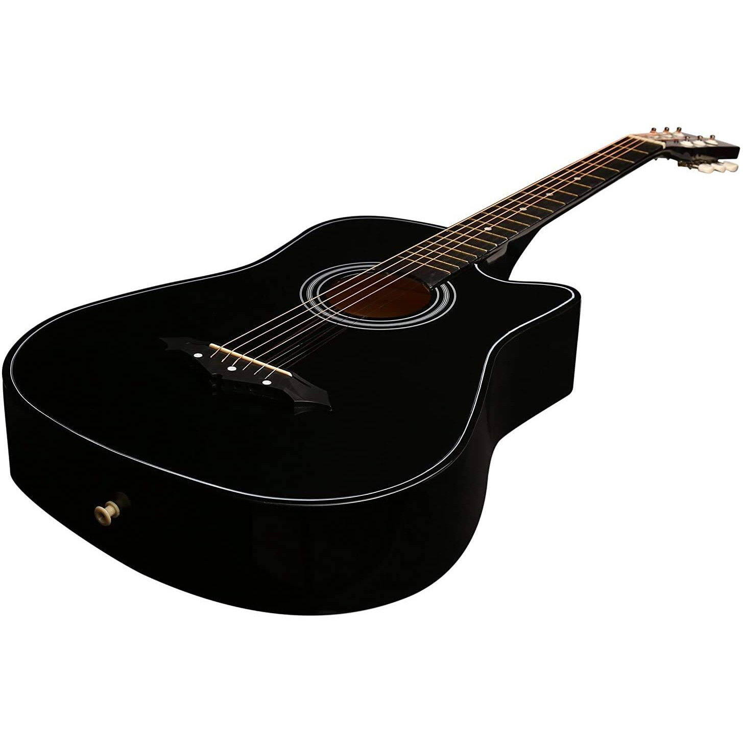 Juarez Lindenwood Acoustic Guitar, 38 Inches Curved Body Cutaway, 38Cur With Bag, Strings, Pick And Strap (Black)