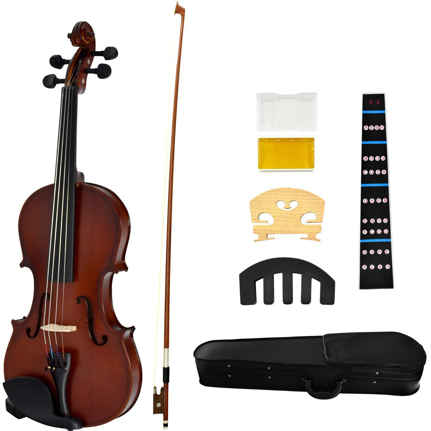 Juarez Legn Violin Kit, Full Size 4/4 Hand-Carved Solid Spruce Top, Solid Maple Back & Sides, Jrv212Db With Redwood Bow, Rosin, Full Tone Sticker, Mute, Bridge, Oblong Case, Dark Brown