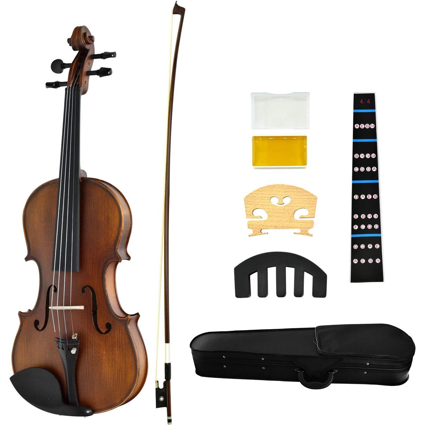 Juarez Coll Violin Kit, Solid Pine Top, Maple Back & Side, Ebony Fingerboard & Pegs, Jrv500Db With Ebony Wood Bow, Rosin, Full Tone Sticker, Mute, Bridge, Oblong Case, Full Size 4/4, Matt Dark Brown