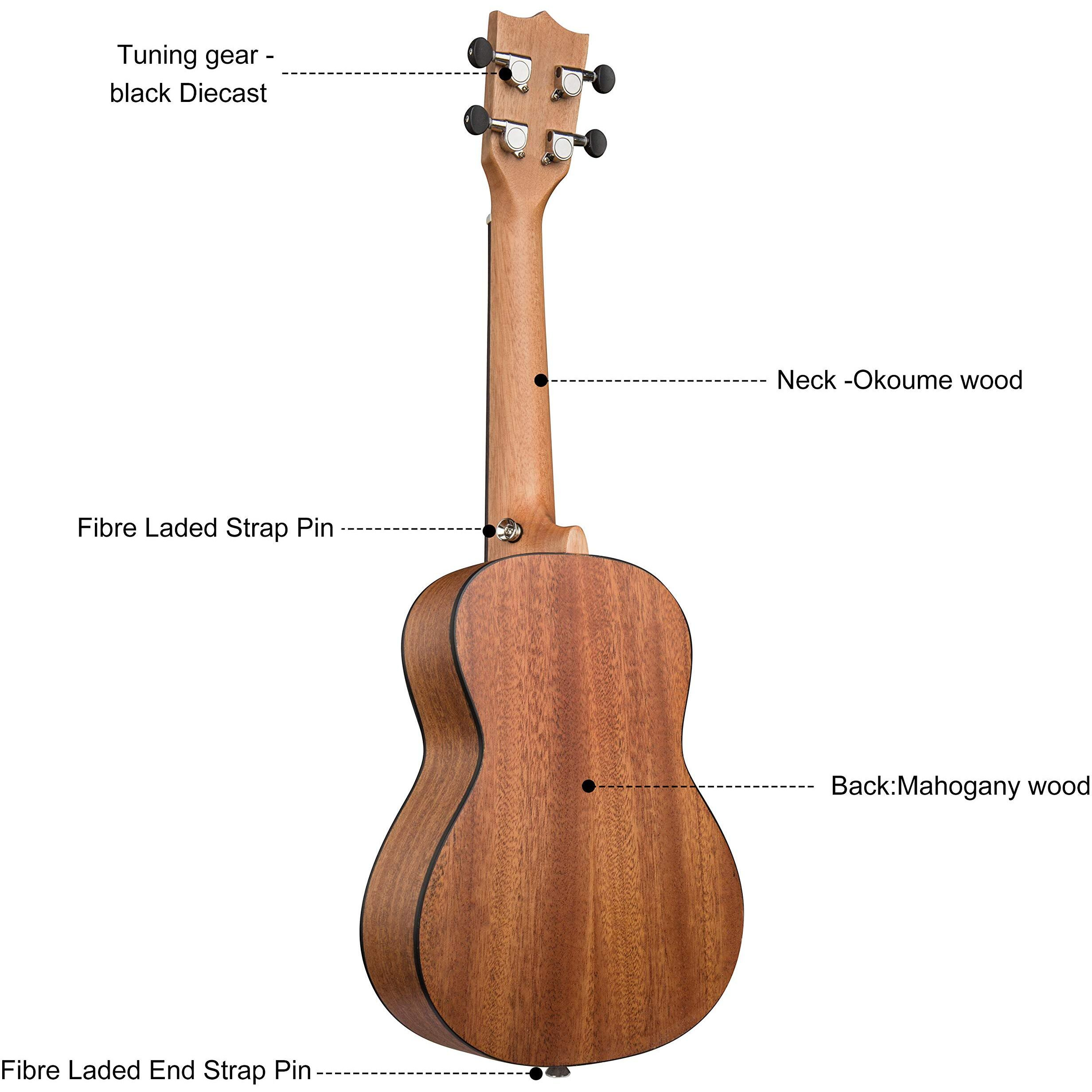 Juarez Estrlla 23" Concert Ukulele, Spruce Top, Mahogany Back & Side, Abs Binding Aquila Italian Strings, Black Diecast Machine, Rosewood Fretboard & Bridge With Gig Bag, 2 Picks, Natural
