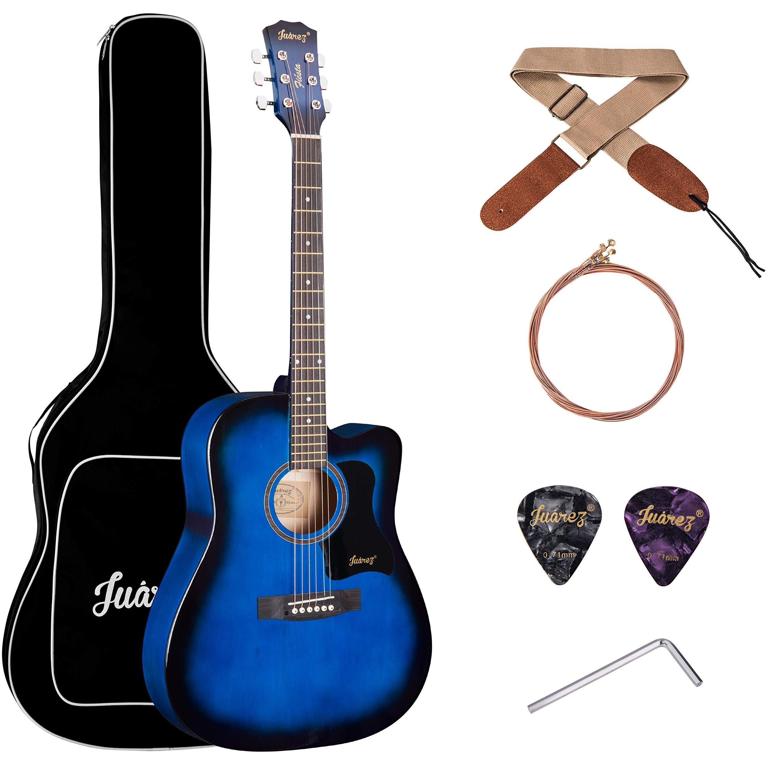 Juarez 41" Acoustic Guitar Cutaway With Dual Action Truss Rod, Jrz41C/Tbs Rosewood Fretboard And Bridge, Padded Cotton Bag, Cotton Strap, 2 Picks, Extra String Set, Blue Sunburst