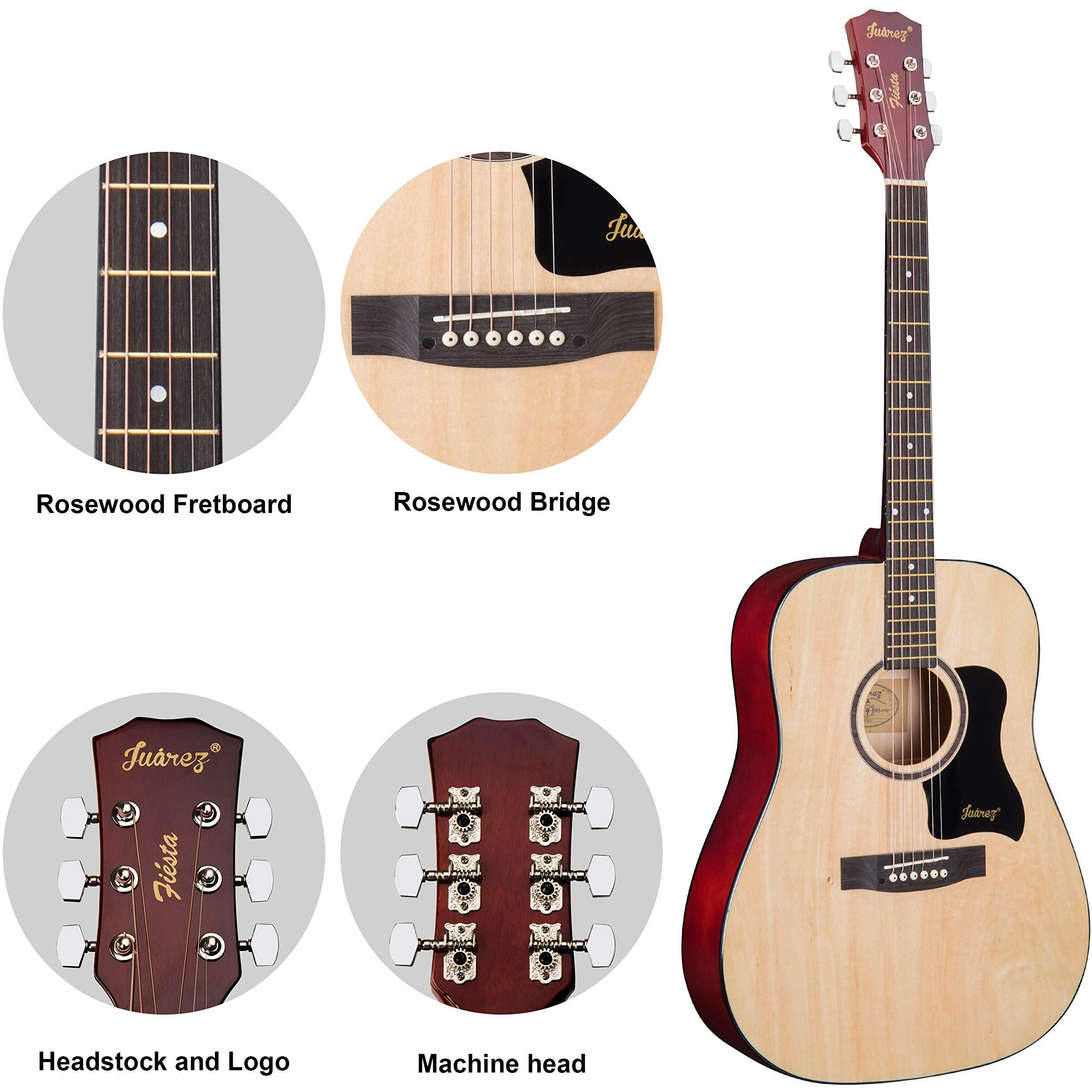 Juarez Fista 41 Inch Acoustic Guitar With Dual Action Truss Rod, Jrz41C/Nat 21 Frets Rosewood Fretboard & Bridge, Bag, Strap, 2 Picks, Allen Key, Extra String Set, Natural