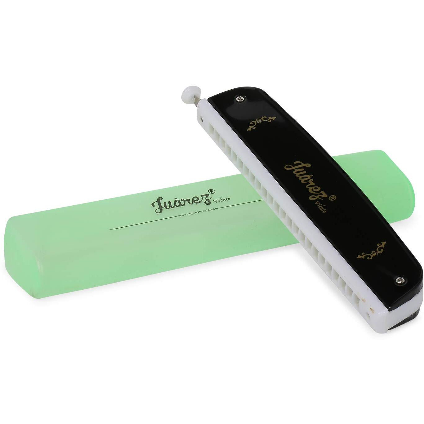 Juarez 24 Holes Jrh24Chbk Harmonica Brass Reed Plate Aluminum Cover Chromatic Tower Mouth Organ With Case Black