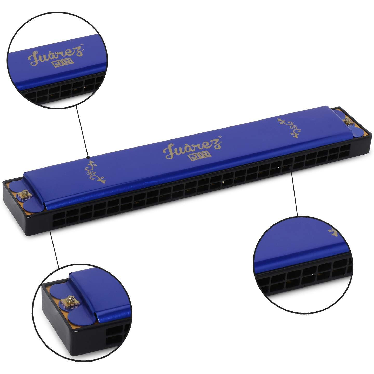 Juarez Junior Jj24Hb 24 Holes Harmonica Key Of C Scale | Mouth Organ | Cover - Aluminium | Comb - Abs | Reed  Brass Blue