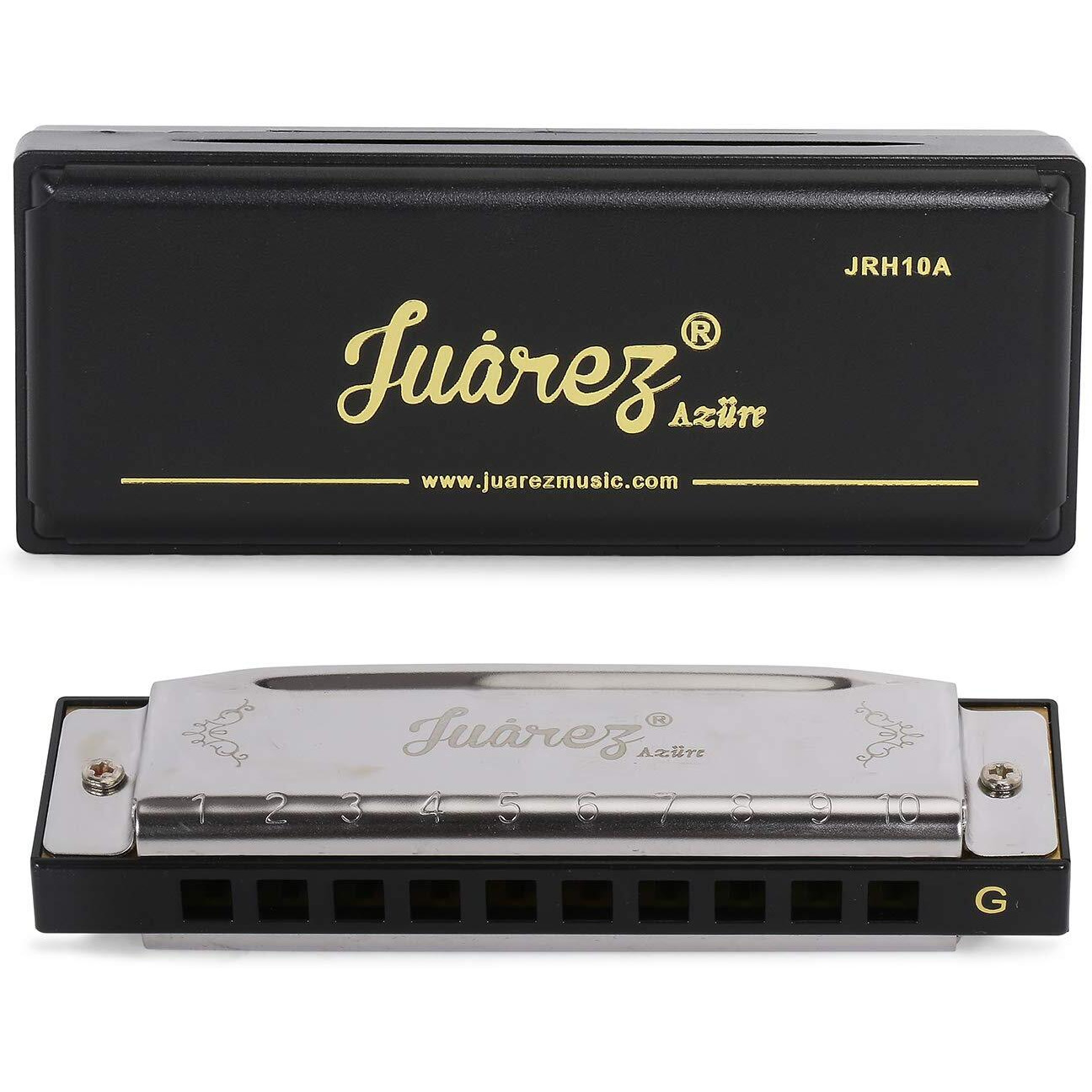 Juarez Jrh10A-G Diatonic Professional Blues Harmonica Key Of G Scale | 10 Holes | Mouth Organ | Cover  Stainless Still | Comb - Abs | Reed - Phosphor Bronze With Case