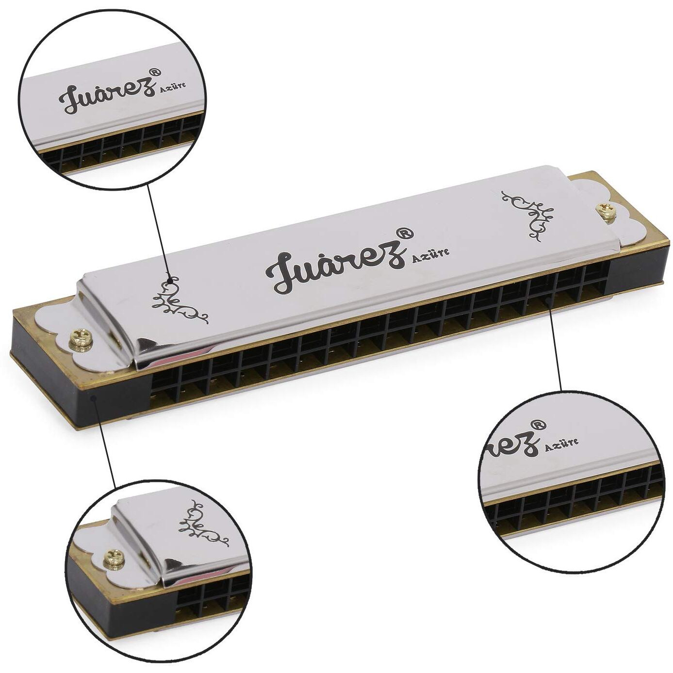 Juarez Jrh16A 16 Holes Harmonica Key Of C Scale | Mouth Organ | Cover - Stainless Iron | Comb - Abs | Reed  Brass Silver