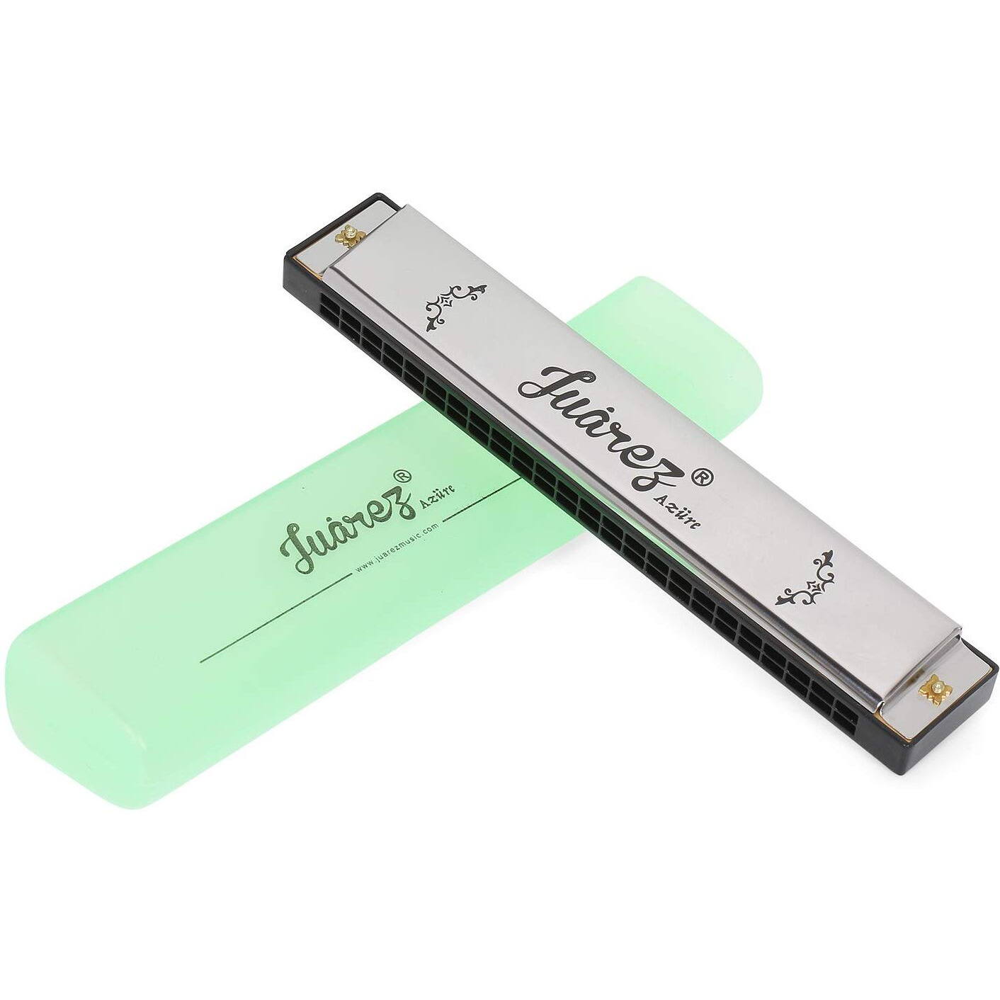 Juarez Jrz24H 24 Holes Harmonica Key Of C Scale | Mouth Organ | Cover - Stainless Iron | Comb - Abs | Reed  Aluminum Silver