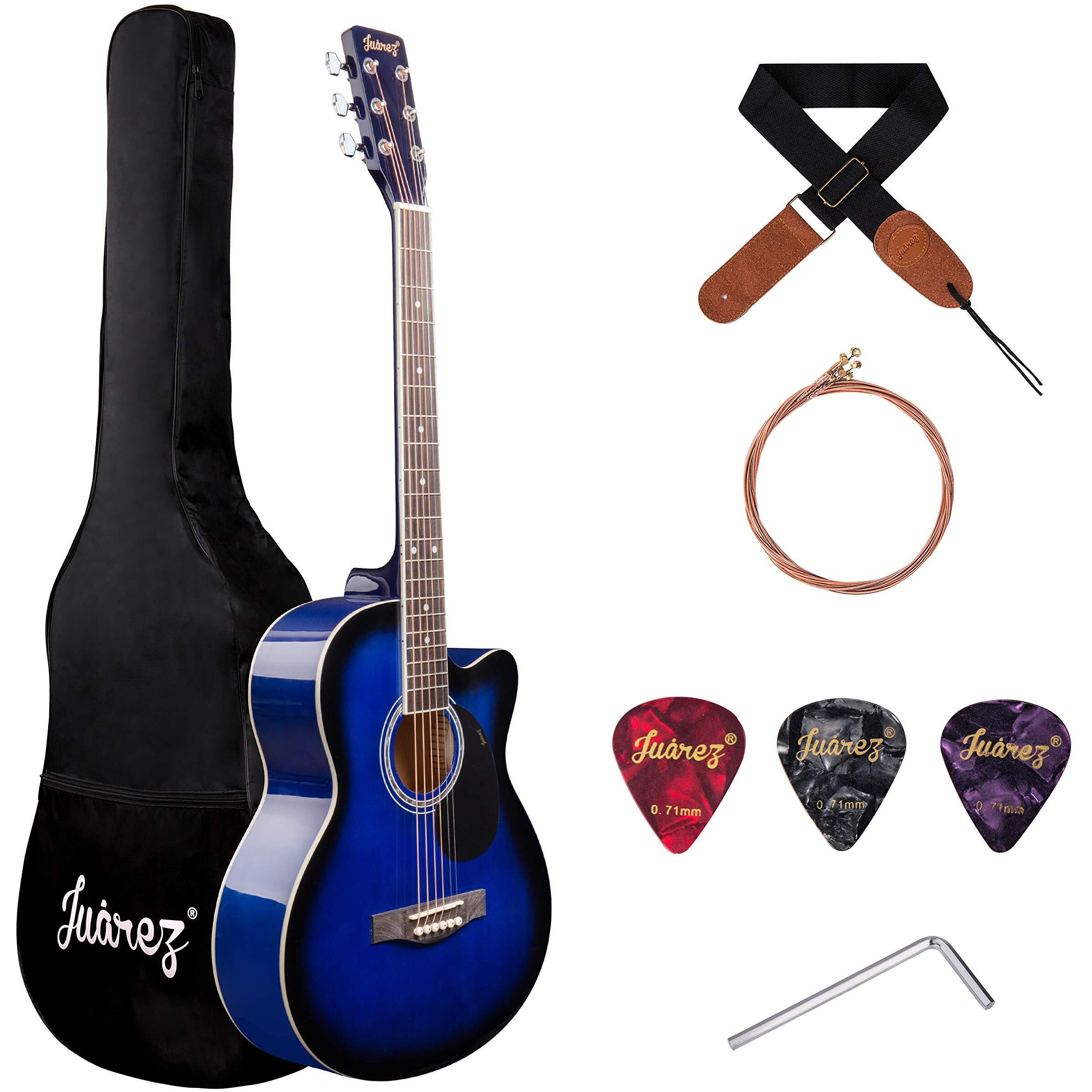 Juarez Arpeggio 39 Inch Acoustic Guitar Kit, Jra39Sr-Tbs Spruce Top, Rosewood Fretboard & Bridge, Truss Rod, Chrome Die Cast Machine Tuners, Blue Sunburst