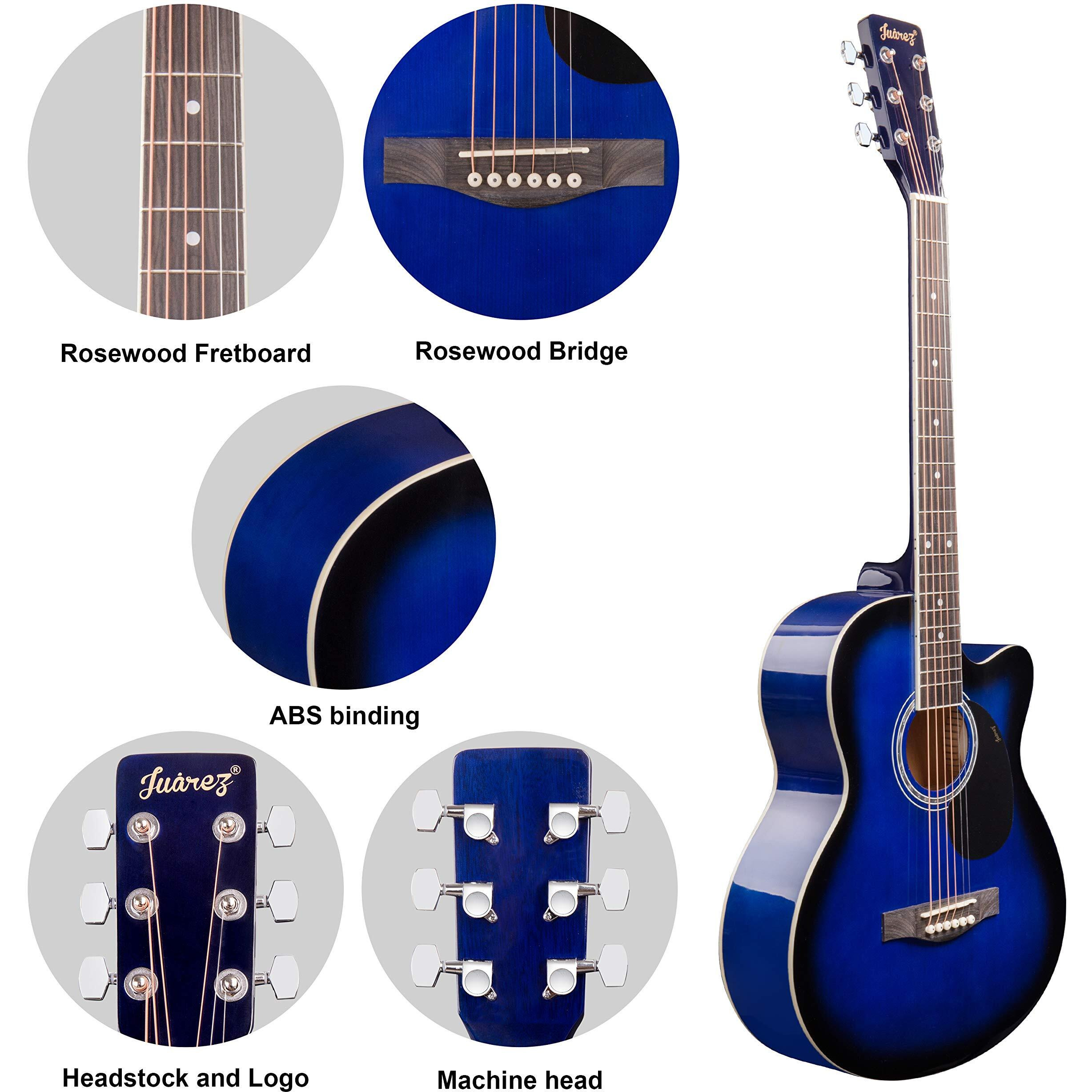 Juarez Arpeggio 39 Inch Acoustic Guitar Kit, Jra39Sr-Tbs Spruce Top, Rosewood Fretboard & Bridge, Truss Rod, Chrome Die Cast Machine Tuners, Blue Sunburst