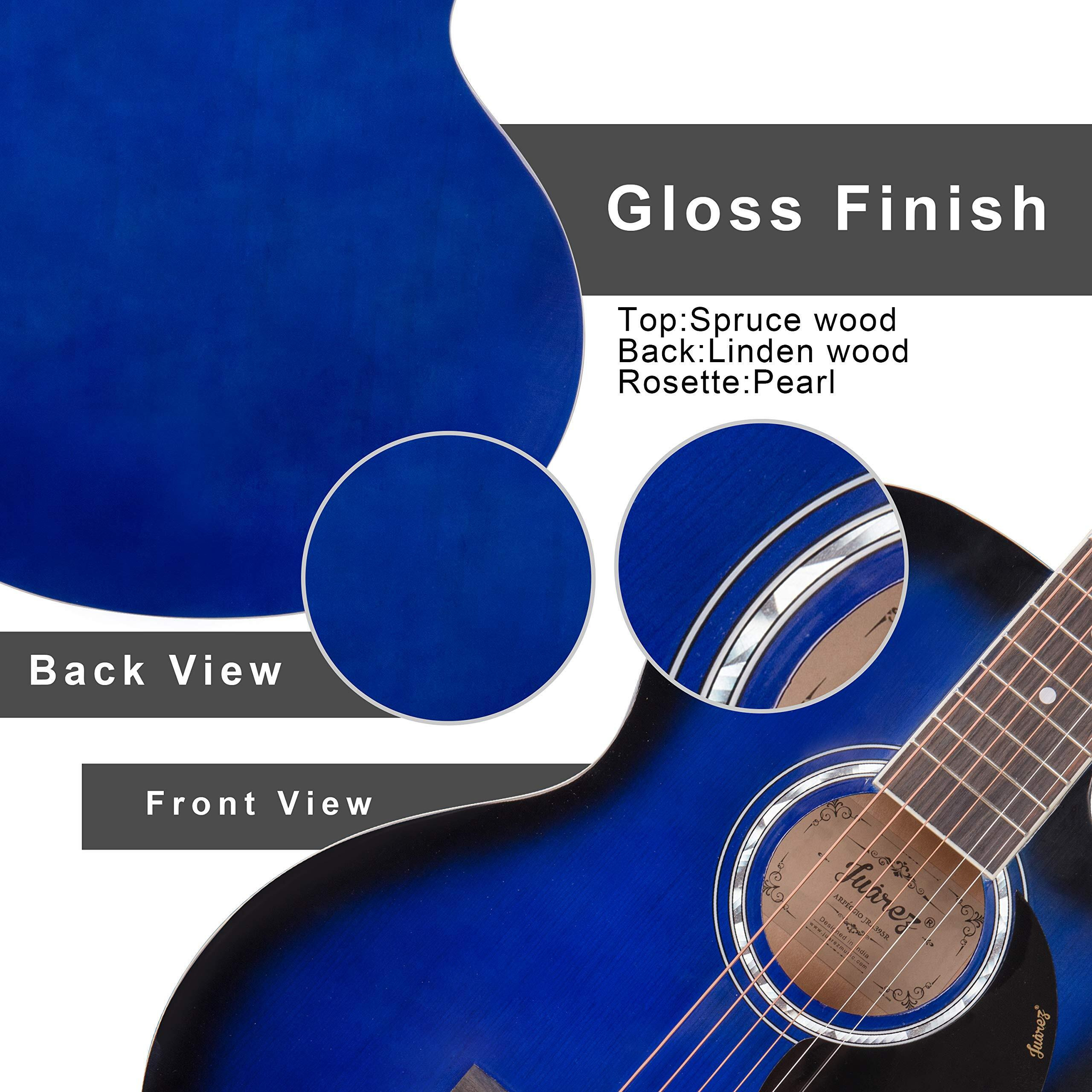 Juarez Arpeggio 39 Inch Acoustic Guitar Kit, Jra39Sr-Tbs Spruce Top, Rosewood Fretboard & Bridge, Truss Rod, Chrome Die Cast Machine Tuners, Blue Sunburst
