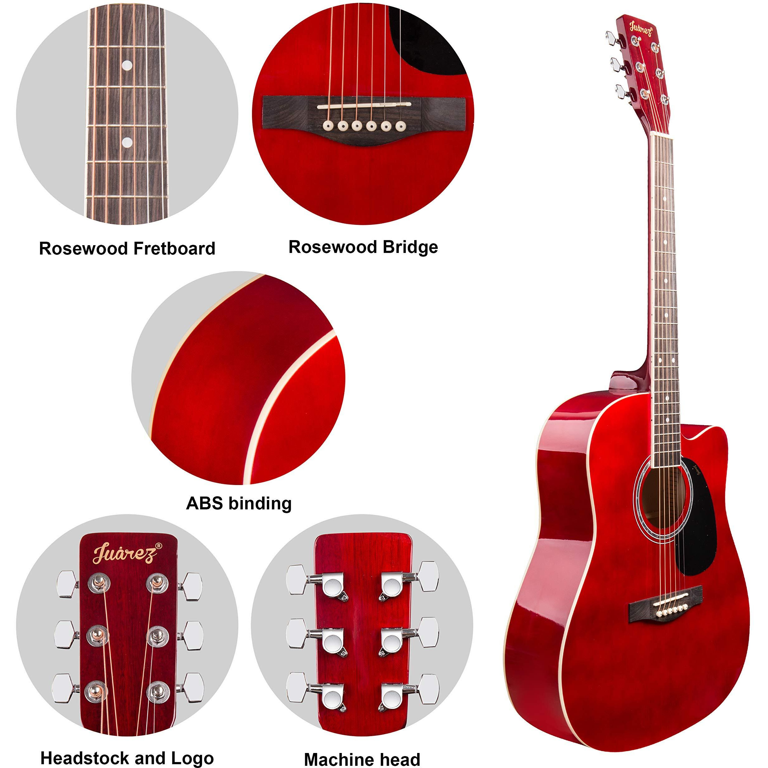Juarez Arpeggio 41 Inch Acoustic Guitar Kit, Jra41Sp-Rd Spruce Top, Rosewood Fretboard & Bridge, Truss Rod, Chrome Die Cast Machine Tuners, Red