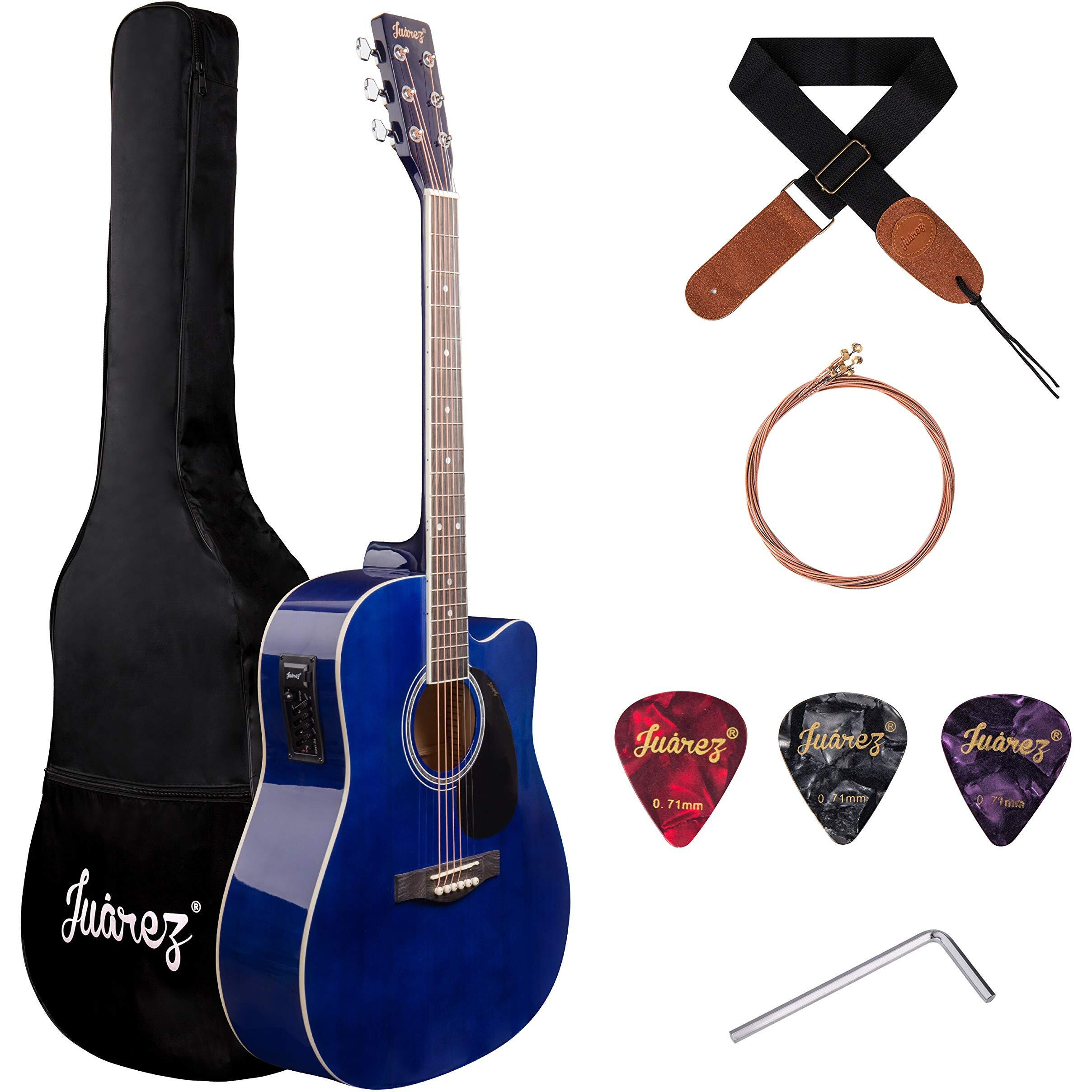 Juarez Arpeggio 41 Electro-Acoustic Guitar  Spruce Top, Eq 7545R Preamp, Blue Gloss Finish, Dual Action Truss Ros, Bag, Strap, Picks & Strings