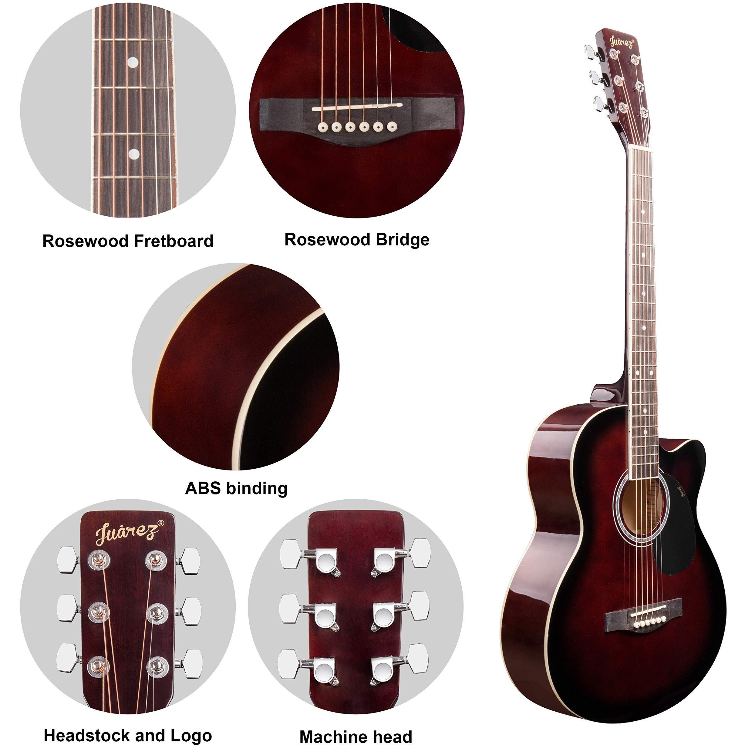 Juarez Belleza Cm 99.06 (39 Inch) Acoustic Guitar Kit, Jrb39Ln-Dbs Linden Top, Rosewood Fretboard & Bridge, Truss Rod, Chrome Die Cast Machine Tuners, Dark Brown Sunburst