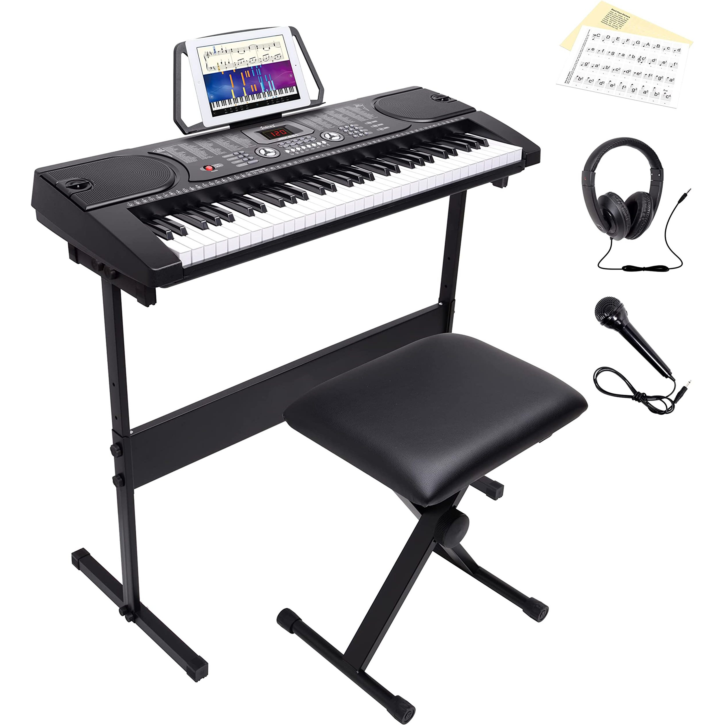 Juarez Octav Jrk661 61 Keys Electronic Keyboard Piano With Led Display | Adapter | Key Note Stickers | Mic |Music Sheet Stand | Jak100 Keyboard Bench | Jak200 Piano Keyboard Stand