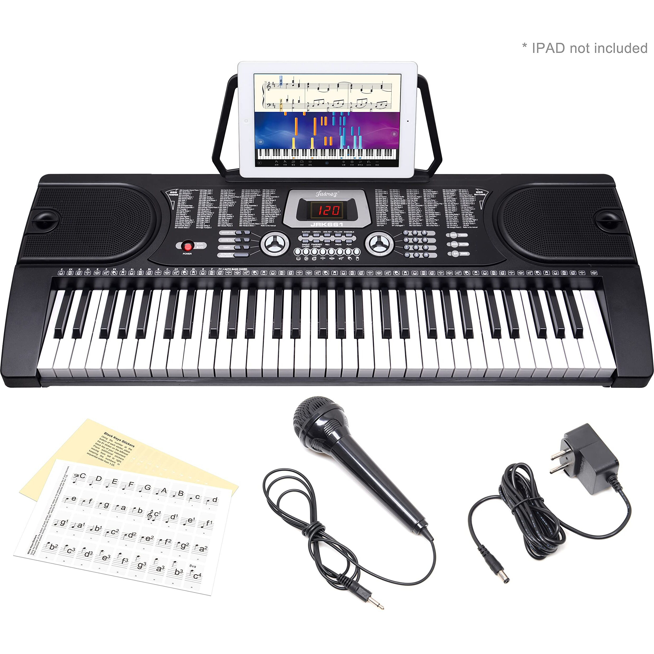 Juarez Octav Jrk661 61 Keys Electronic Keyboard Piano With Led Display | Adapter | Key Note Stickers | Mic |Music Sheet Stand | Jak100 Keyboard Bench | Jak200 Piano Keyboard Stand