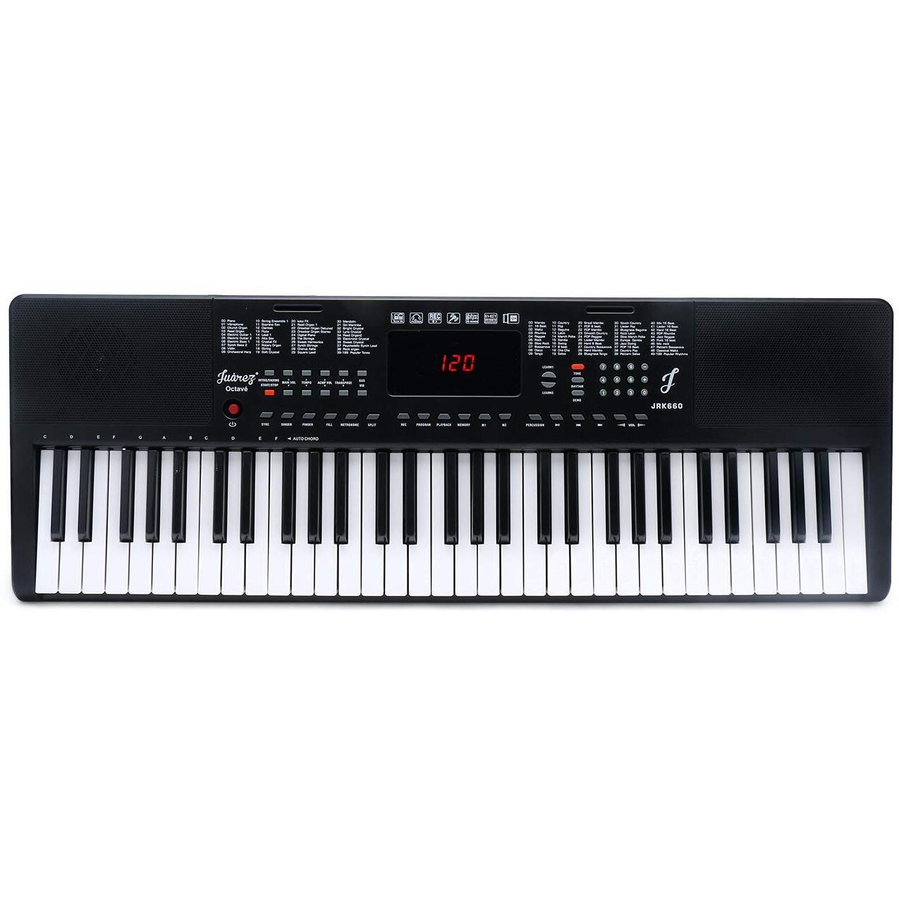 Juarez Octav Jrk660Mdkl 61 Keys Electronic Teaching Keyboard Piano With Midi |Key Lights | Key Note Stickers |Music Sheet Stand| 200 Rhythms | 200 Timbres |40 Demos|8 Percussions, With Mic