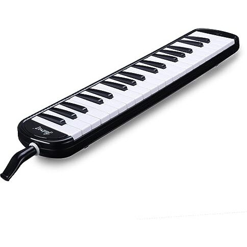 Juarez 37 Key Melodica Musical Instrument Soprano Air Piano Keyboard Pianica With Carrying Bag, 1 Soft Long Tube, 1 Mouthpiece, Wipe Cloth, Black