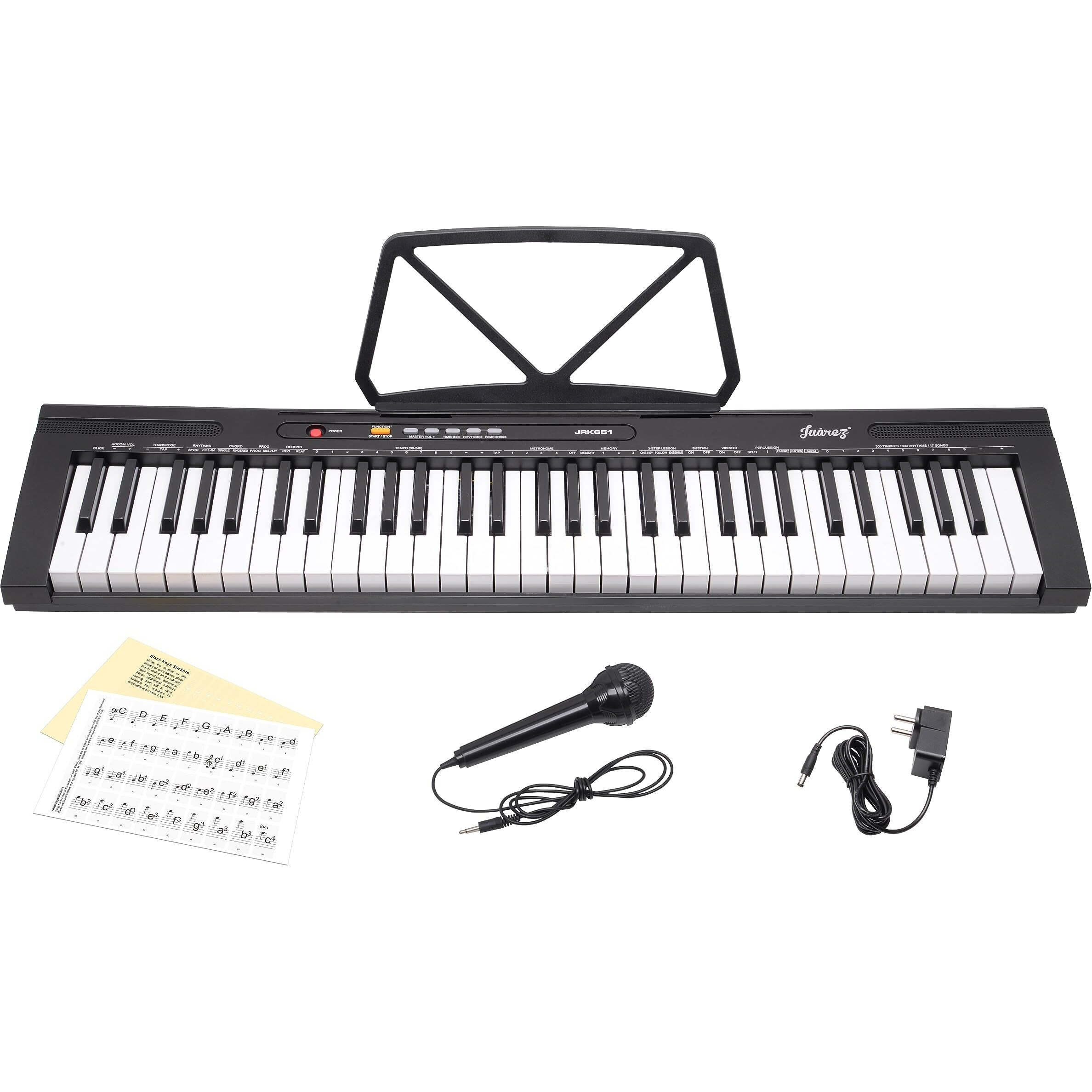Juarez Octav Jrk651 61 Keys Electronic Keyboard Piano | Adapter | Key Note Stickers | Music Sheet Stand | 300 Rhythms | 300 Timbres | 21 Demos
