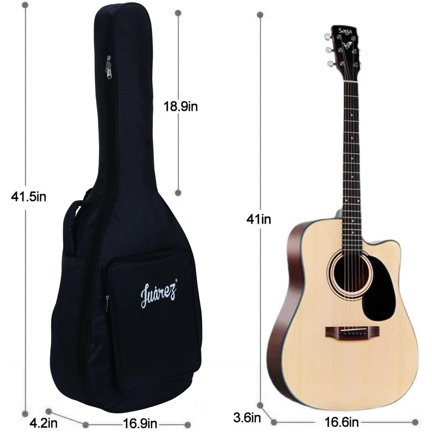 Juarez Jrgb90 Acoustic Guitar Bag Compatible With 38 39 40 41 Inches Guitar Like - Fender Yamaha Cort Ibanez Xtag Ashton Kadence Vault Givson Other Brands. (Black)