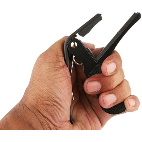 Jurez One Handed Trigger Guitar Metal Capo Quick Change Combo With Guitar Plectrums Pick Set Of Various Thickness, 6 Pieces (Celluloid + Abs), Colours Random