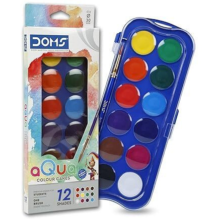 Doms 12 Shades 30Mm Water Colour Cakes | Easy To Use Palette Lid | Organic Rich Colour Pigments | Free Brush Inside | Non-Toxic & Safe For Kids | Pack Of 1