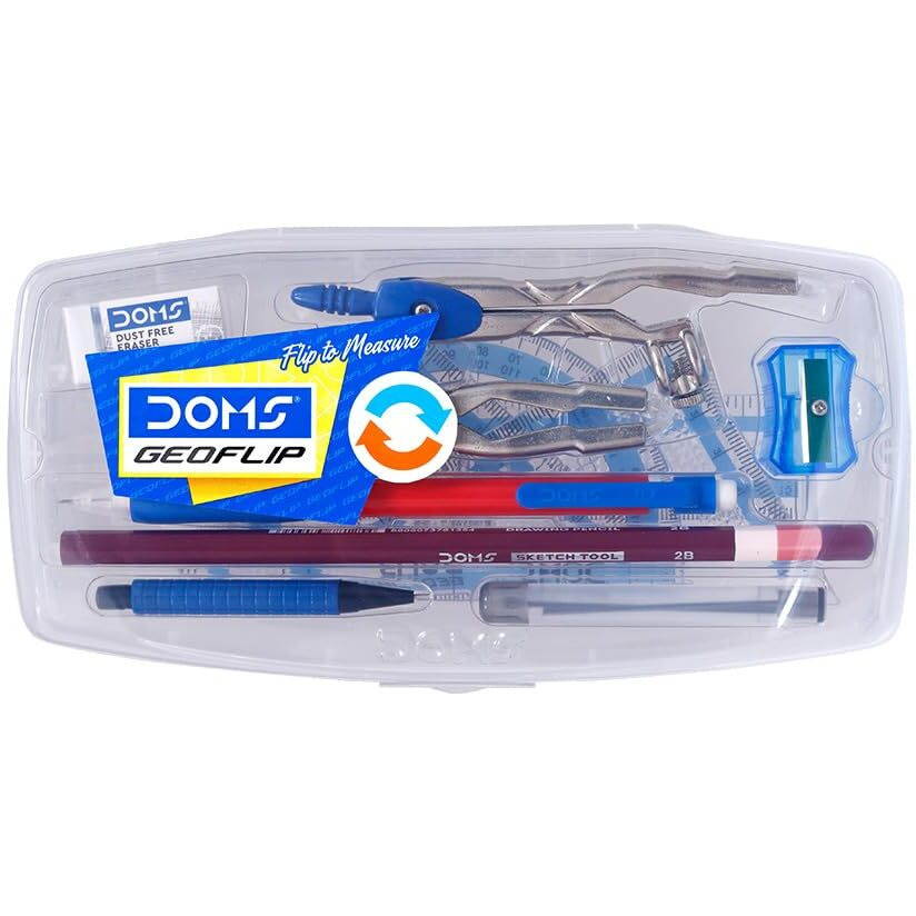 Doms Geoflip Geometry Box | Drawing Mathematical Instruments | In Flip Compartment With Mechanical Pencil & Extra Leads