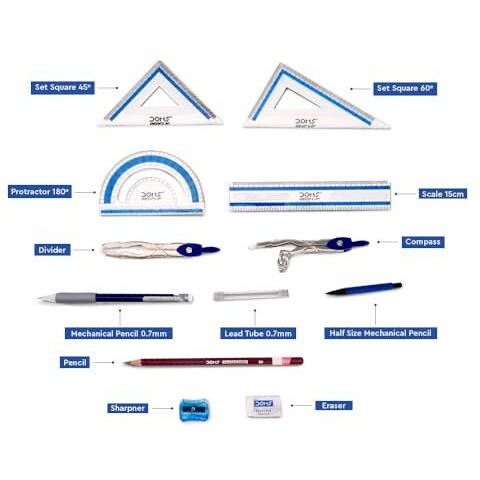 Doms Geoflip Geometry Box | Drawing Mathematical Instruments | In Flip Compartment With Mechanical Pencil & Extra Leads
