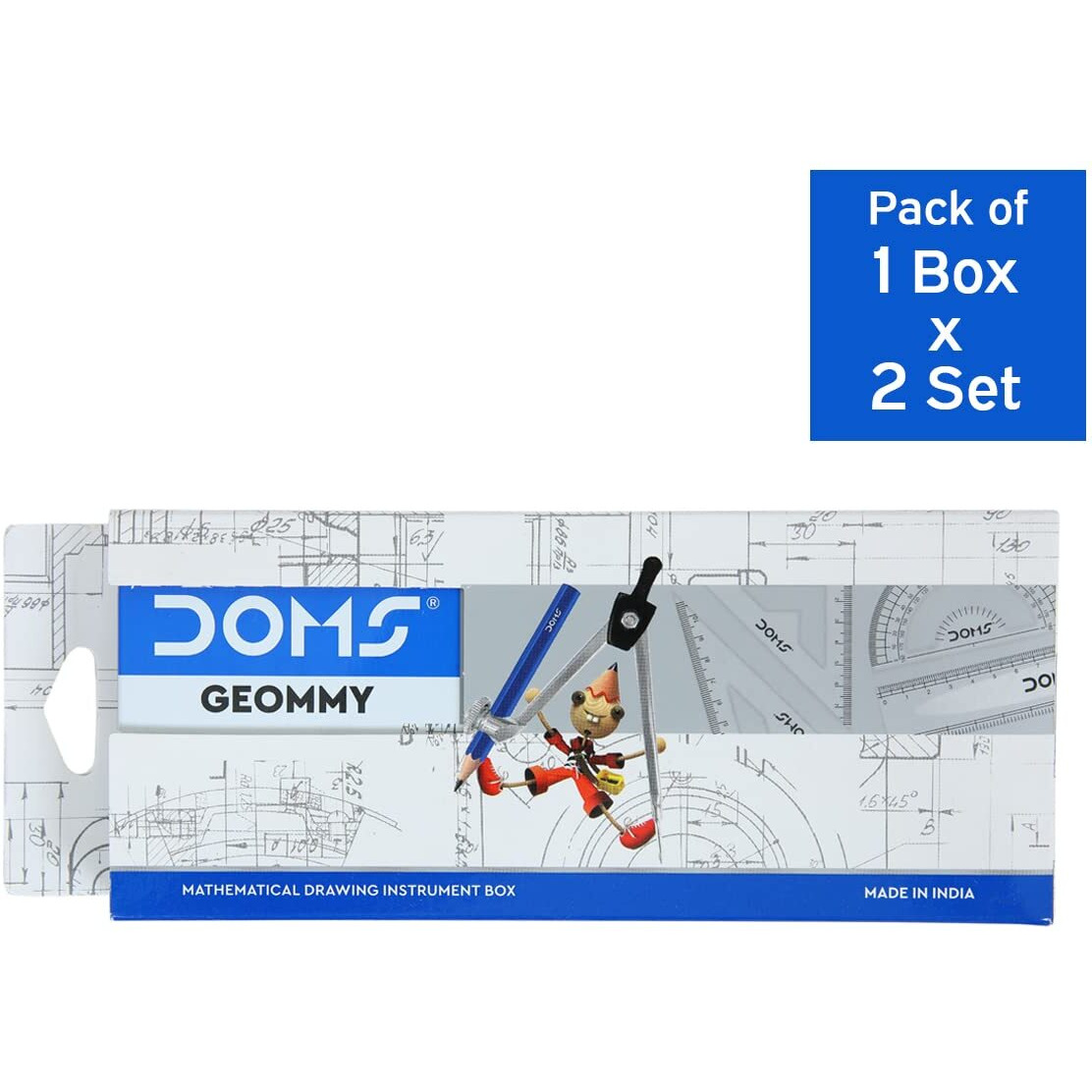 Doms Geommy Mathematical Drawing Instrument Geometry Box | Durable Blue Finish Body | Safe & User Friendly | Set Of 10 Instruments X Pack Of 2
