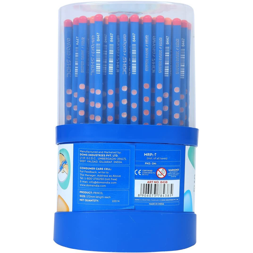 Doms Groove Super Dark Graphite Pencils | Innovative Groove For Perfect Grip | Tumbler Set Of 100 Pieces, Multicoloured, Pack Of 1 (Dm8438)