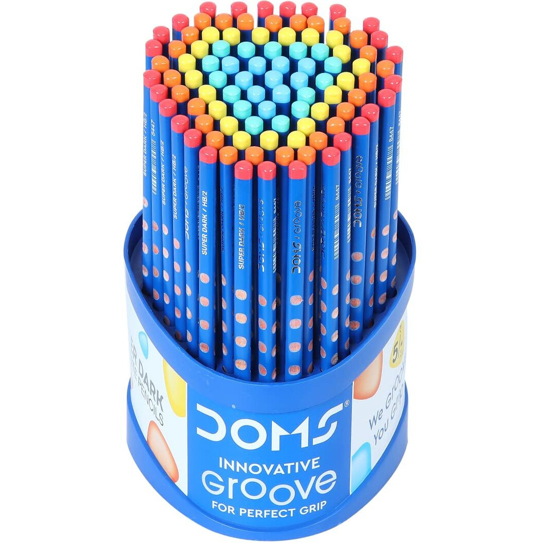 Doms Groove Super Dark Graphite Pencils | Innovative Groove For Perfect Grip | Tumbler Set Of 100 Pieces, Multicoloured, Pack Of 1 (Dm8438)