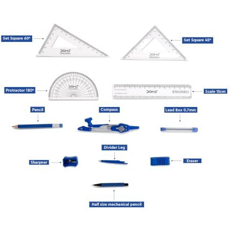 Doms Engineo Geometry Box And Mathematical Drawing Instrument (2 In 1 Convertible Leg Joint)