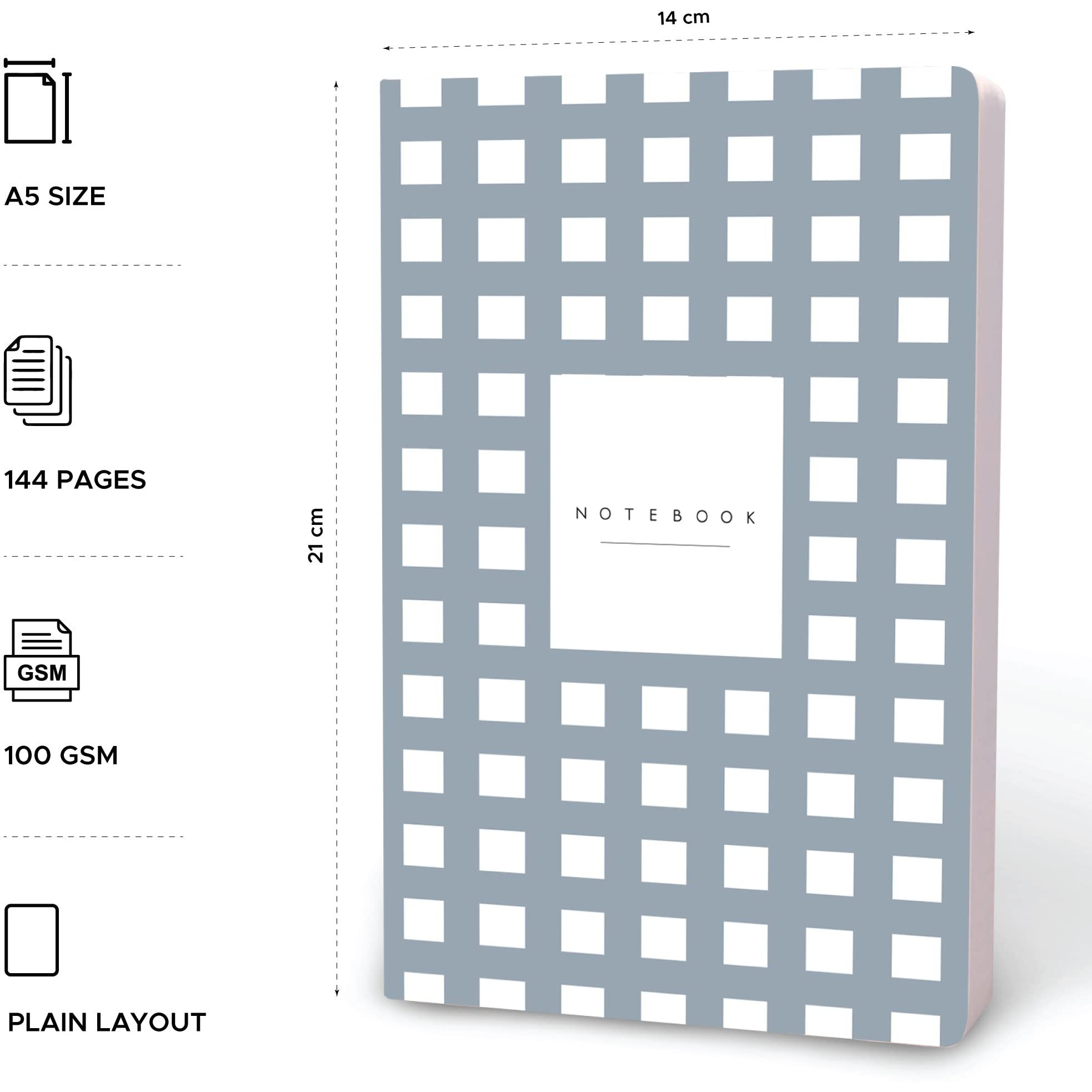 Factor Notes 100 Gsm A5 Notebook Plain | 144 Pages (Ash Grid)