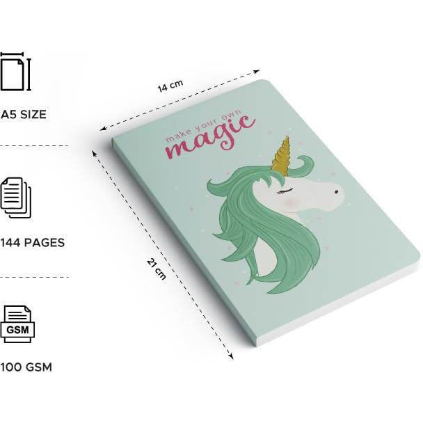 Factor Notes 90 Gsm A5 Notebook Plain | 160 Pages (Teal Unicorn)